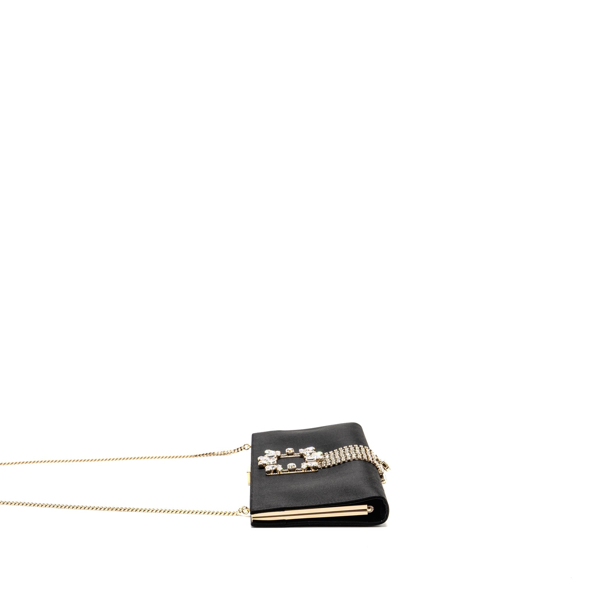 ROGER VIVIER STRASS BUCKLED CLUTCH/PURSE WITH CHAIN SATIN BLACK LGHW
