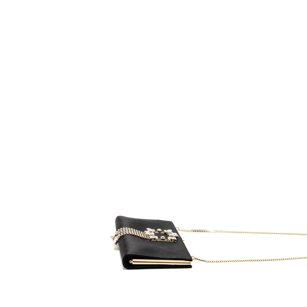 ROGER VIVIER STRASS BUCKLED CLUTCH/PURSE WITH CHAIN SATIN BLACK LGHW