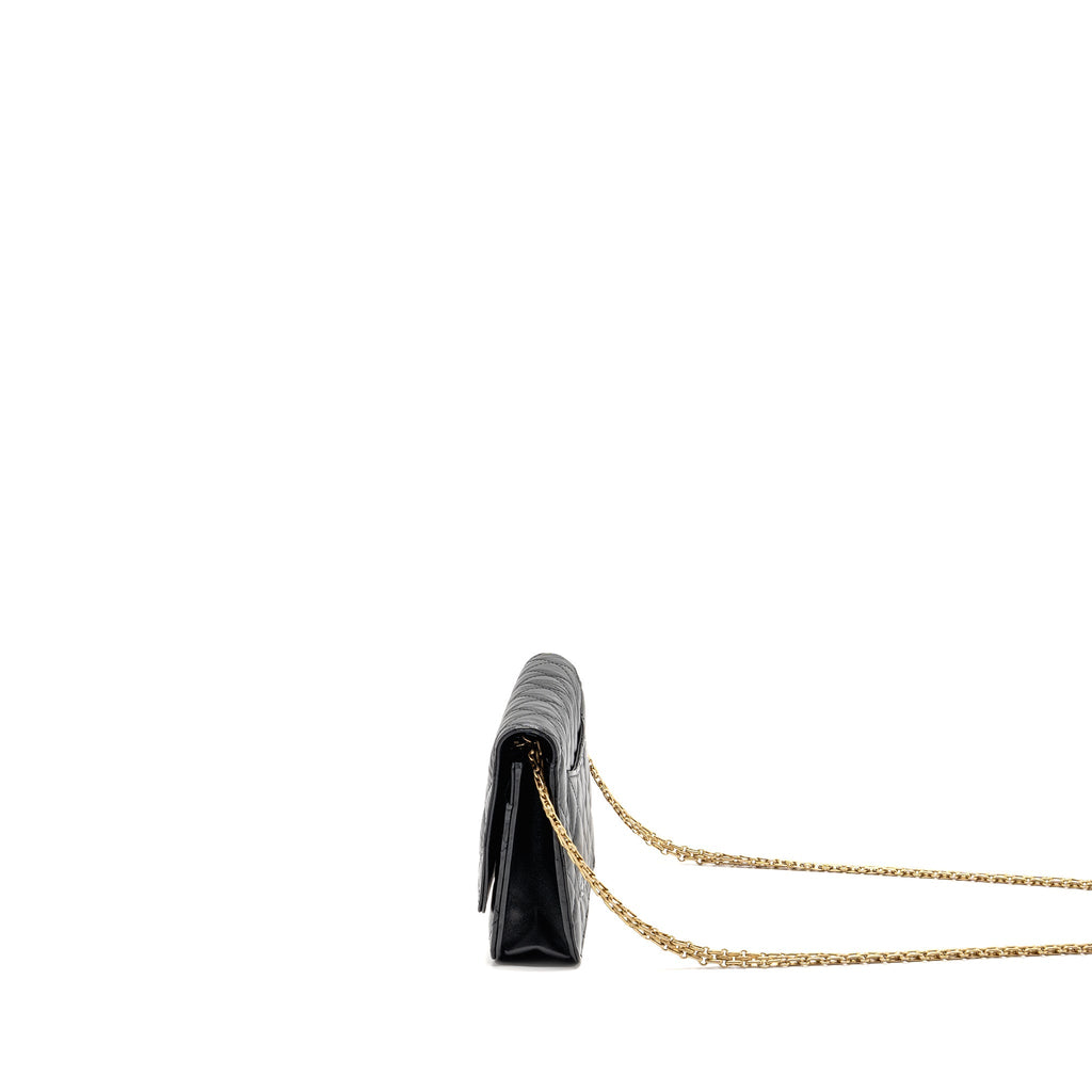 CHANEL 2.55 WALLET ON CHAIN AGED CALFSKIN BLACK BRUSHED GHW (MICROCHIP)