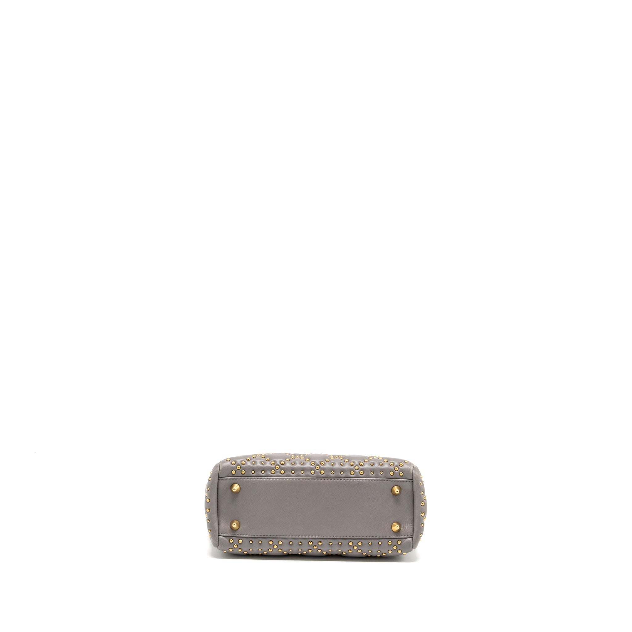 DIOR SMALL SUPPLE LADY DIOR STUDDED CALFSKIN GREY GHW