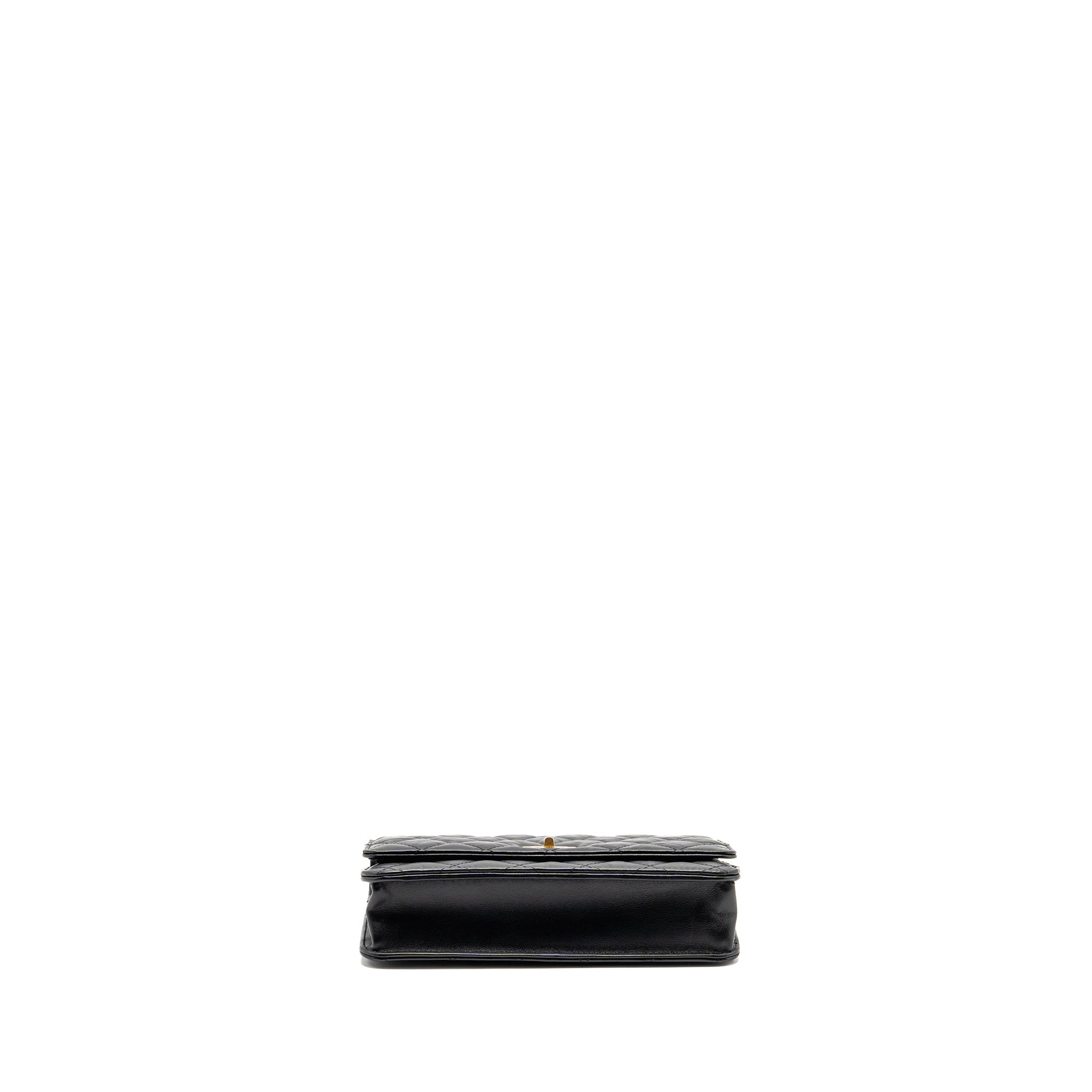 CHANEL 2.55 WALLET ON CHAIN AGED CALFSKIN BLACK BRUSHED GHW (MICROCHIP)