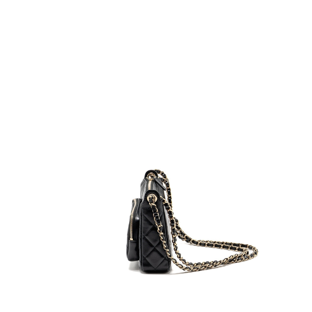 CHANEL 25C CAMERA BAG SHINY LAMBSKIN BLACK LGHW (MICROCHIP)