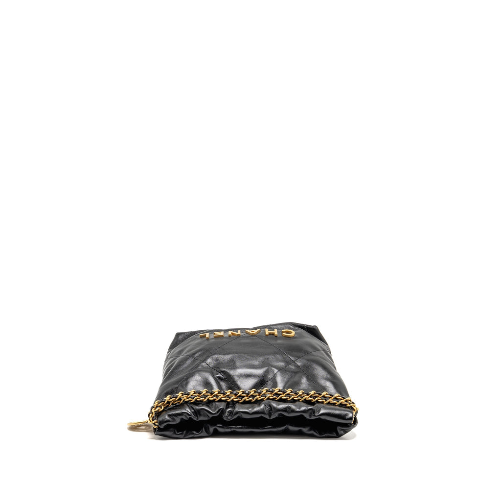 CHANEL MINI 22 BAG SHINY CALFSKIN BLACK GHW (MICROCHIP)