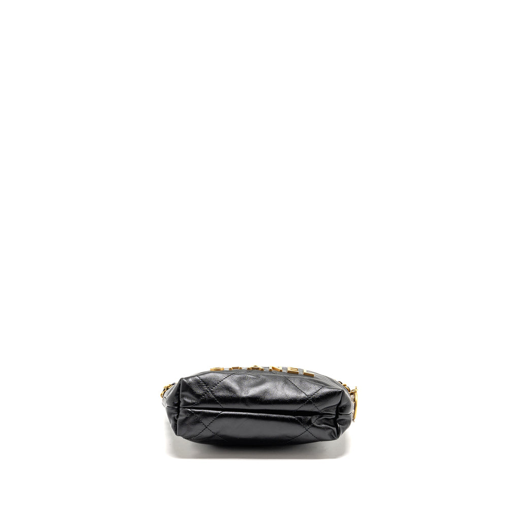 CHANEL MINI 22 BAG SHINY CALFSKIN BLACK GHW (MICROCHIP)