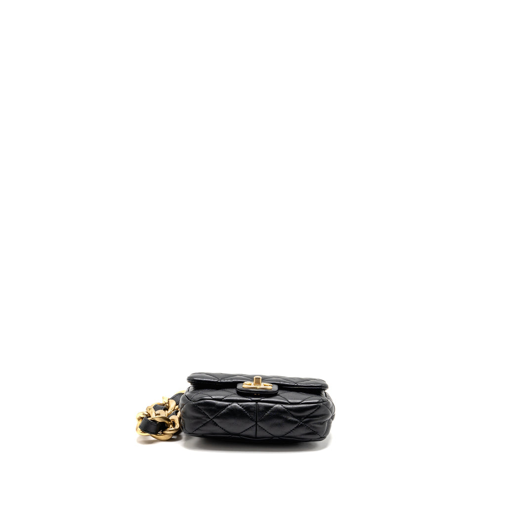 CHANEL 22S GIANT CHAIN MINI FLAP BAG LAMBSKIN BLACK BRUSHED GHW (MICROCHIP)