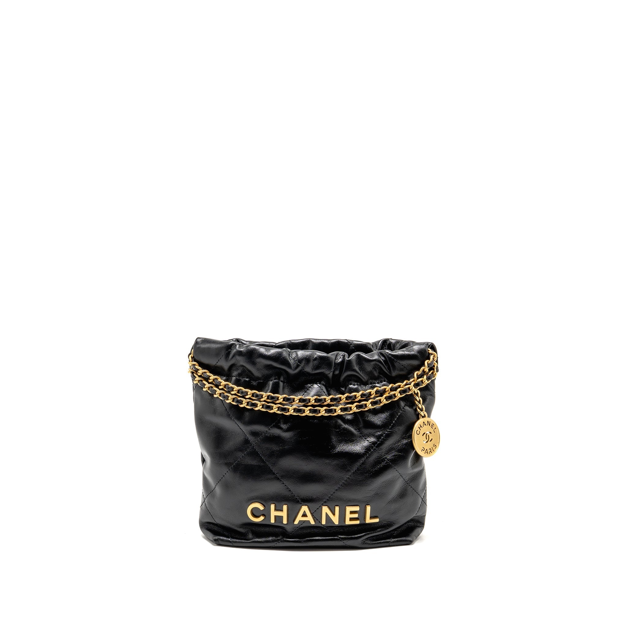 CHANEL MINI 22 BAG SHINY CALFSKIN BLACK GHW (MICROCHIP)