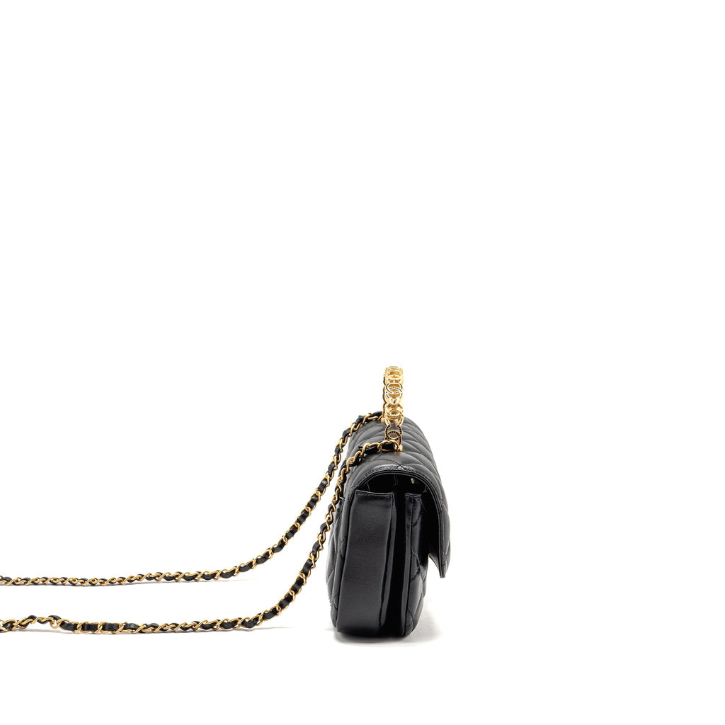 CHANEL 24S CC LOGO TOP HANDLE FLAP BAG WITH CHAIN LAMBSKIN BLACK GHW (MICROCHIP)