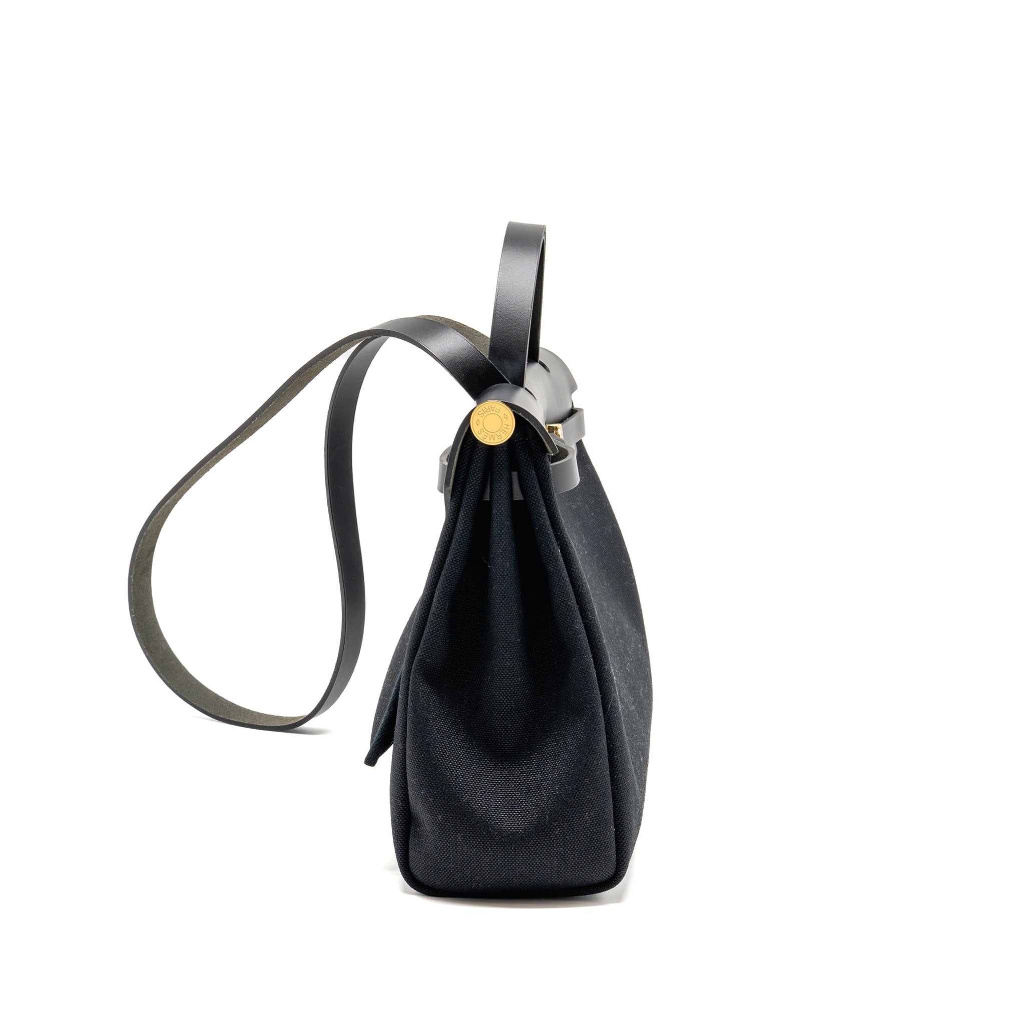 HERMES HERBAG 31 ZIP BAG CANVAS/ HUNTER LEATHER BLACK GHW