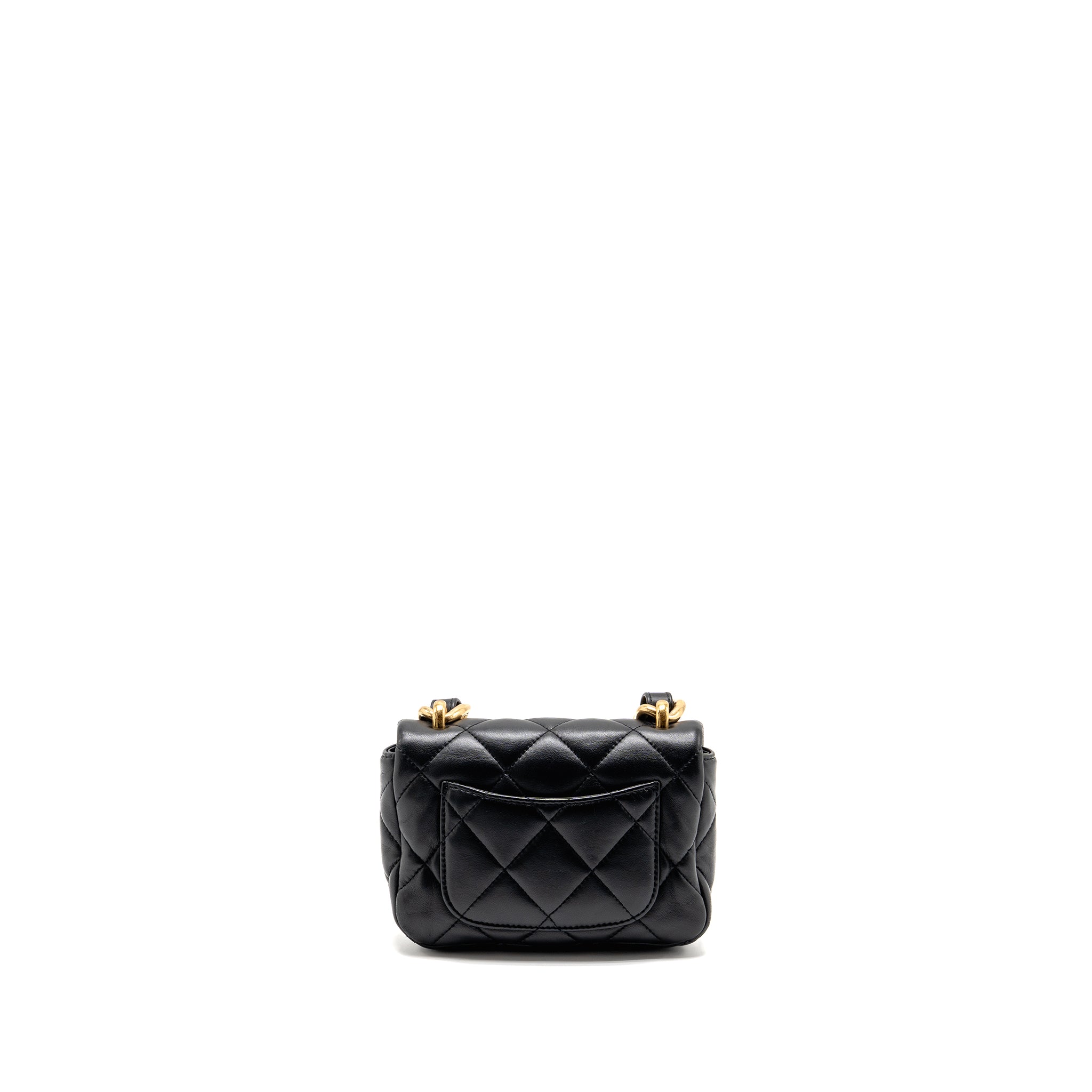 CHANEL 22S GIANT CHAIN MINI FLAP BAG LAMBSKIN BLACK BRUSHED GHW (MICROCHIP)