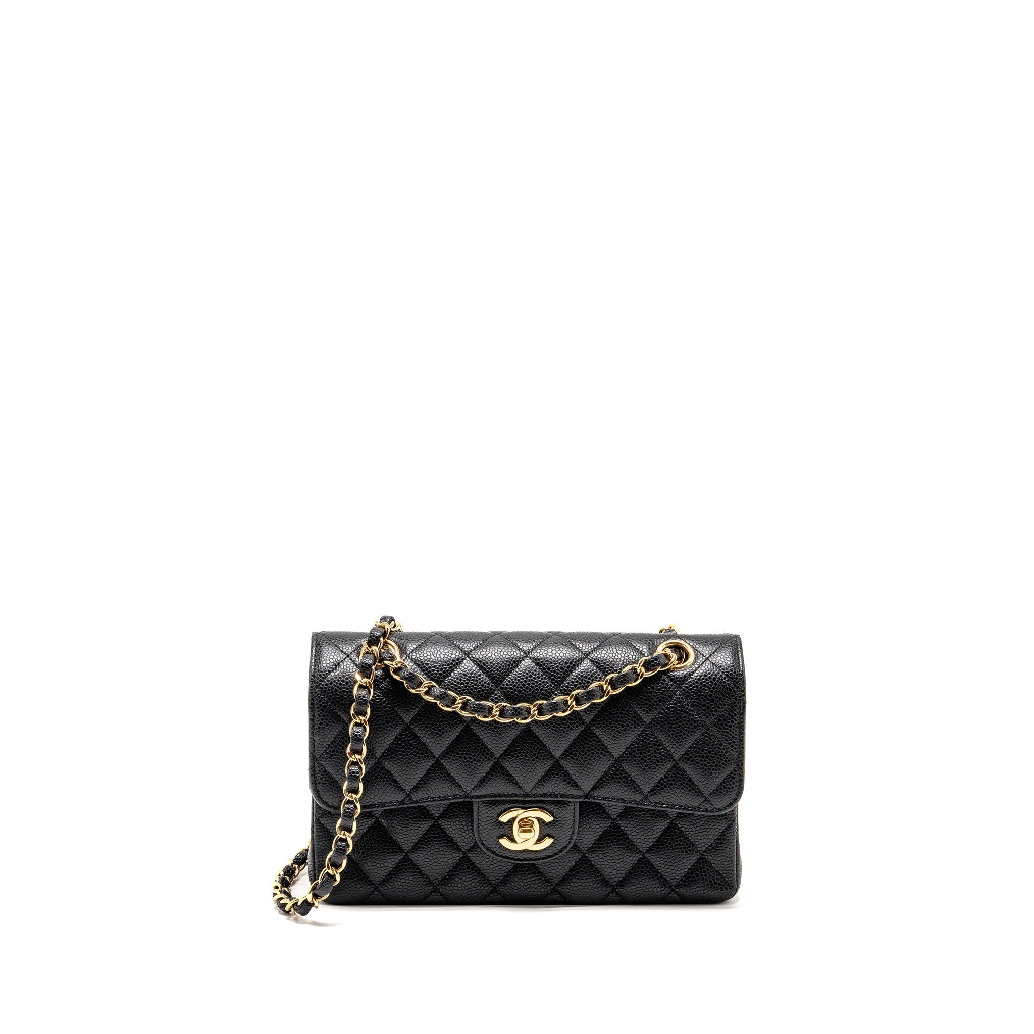 CHANEL SMALL CLASSIC DOUBLE FLAP BAG CAVIAR BLACK GHW (MICROCHIP)