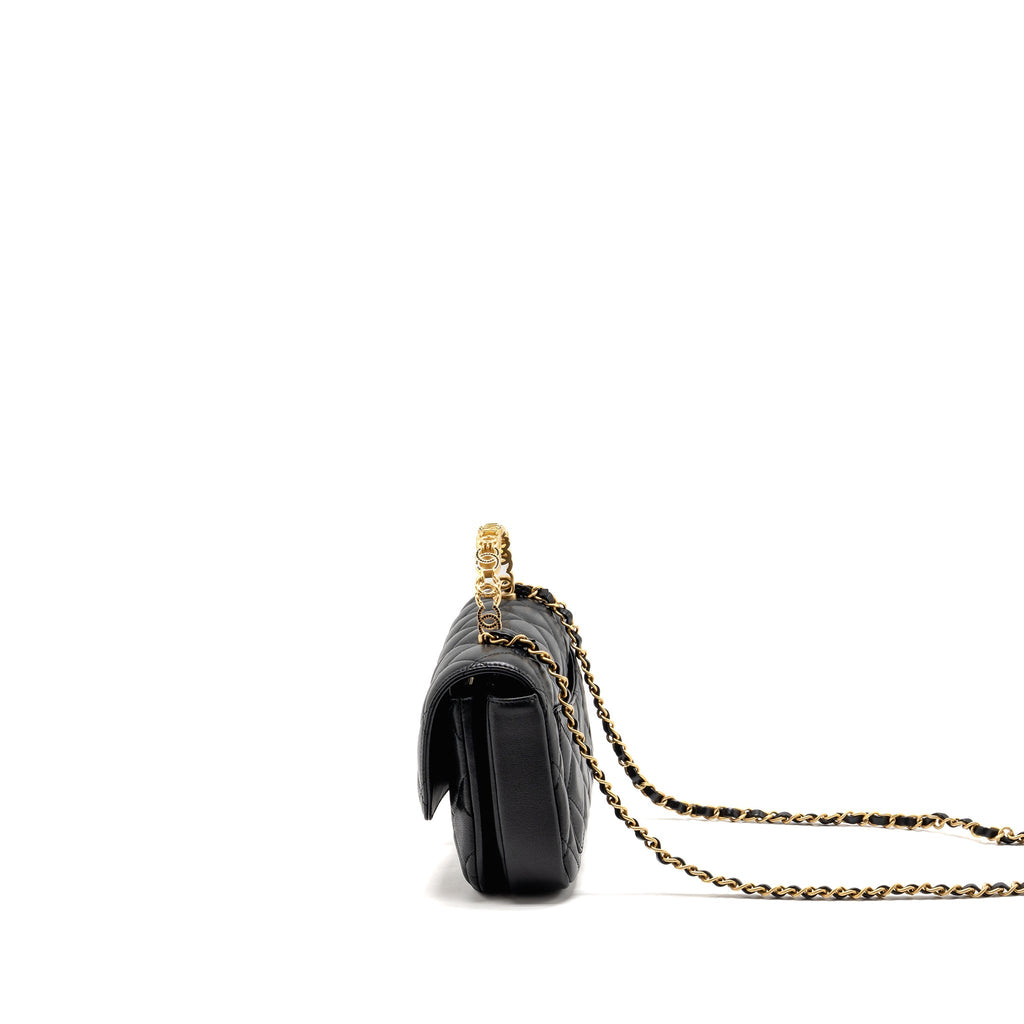 CHANEL 24S CC LOGO TOP HANDLE FLAP BAG WITH CHAIN LAMBSKIN BLACK GHW (MICROCHIP)