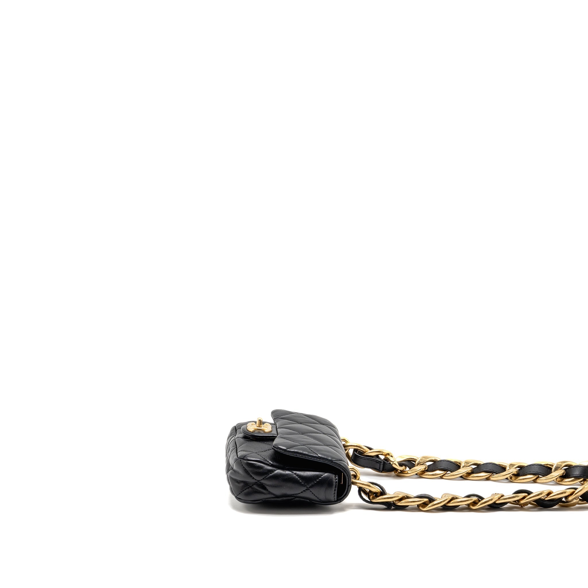 CHANEL 22S GIANT CHAIN MINI FLAP BAG LAMBSKIN BLACK BRUSHED GHW (MICROCHIP)