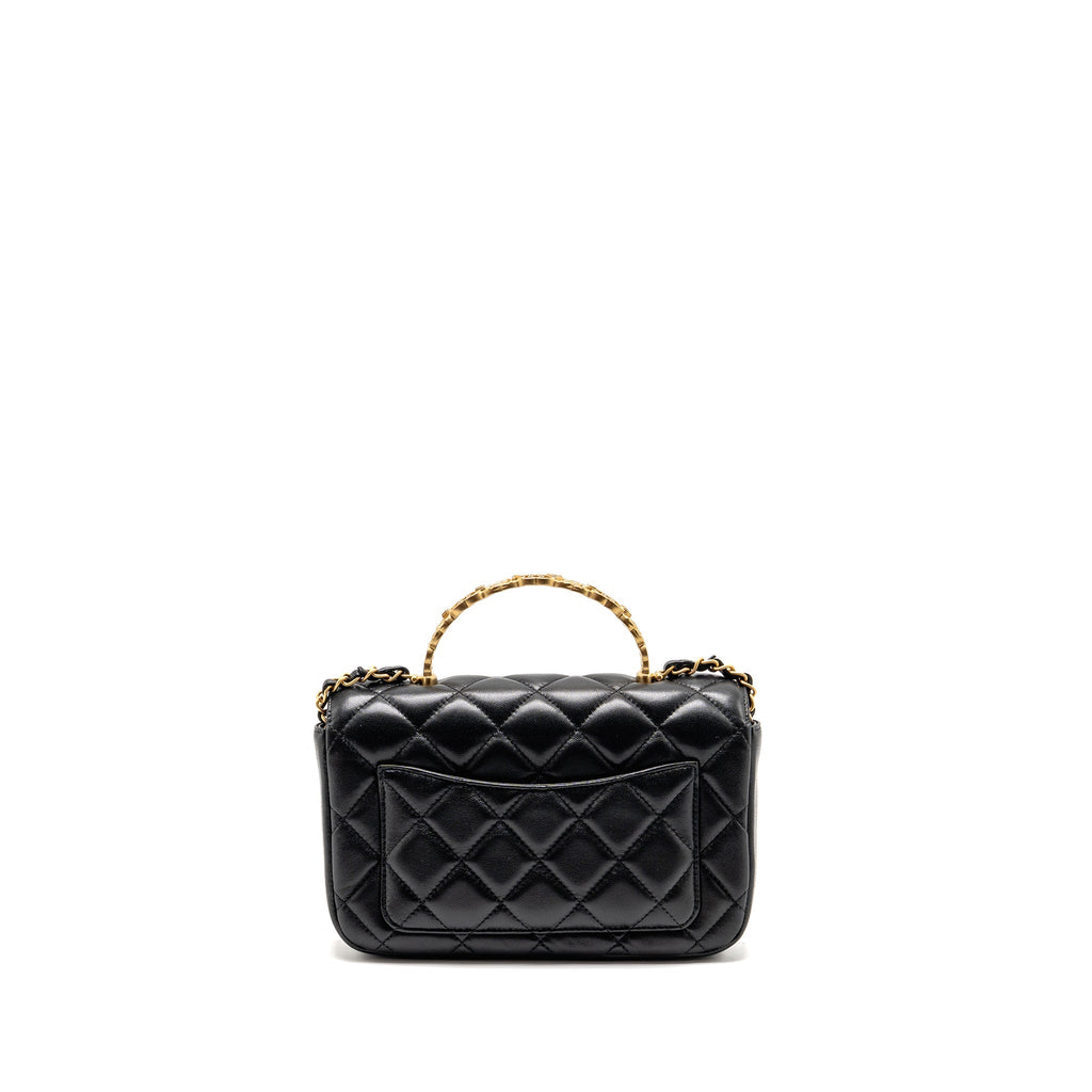 CHANEL 24S CC LOGO TOP HANDLE FLAP BAG WITH CHAIN LAMBSKIN BLACK GHW (MICROCHIP)