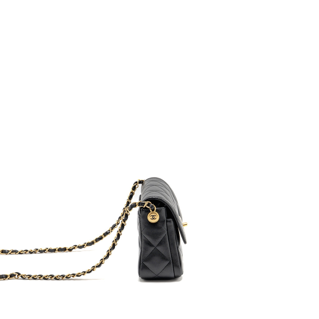 CHANEL 24B QUILTED FLAP BAG CAVIAR BLACK GHW(MICROCHIP)