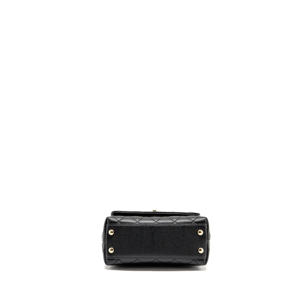 CHANEL MINI COCO HANDLE CAVIAR BLACK / BURGUNDY HANDLE LGHW (MICROCHIP)
