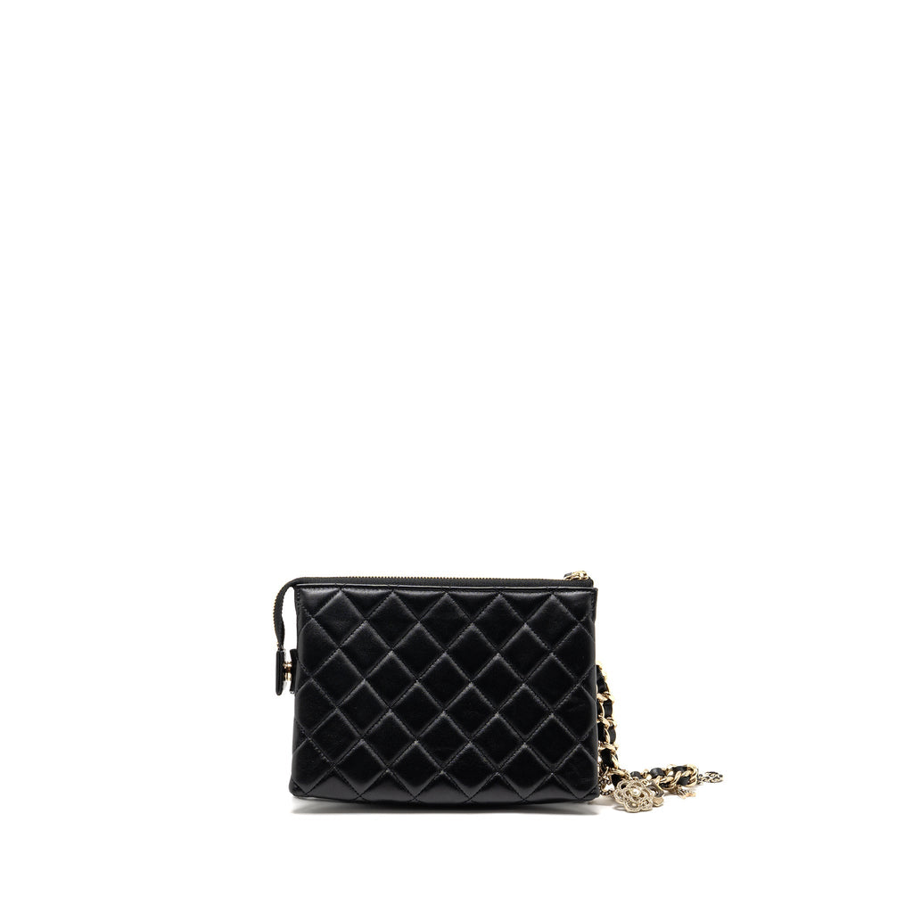 CHANEL CLUTCH WITH CRYSTAL/PEARL CHARMS LAMBSKIN BLACK LGHW