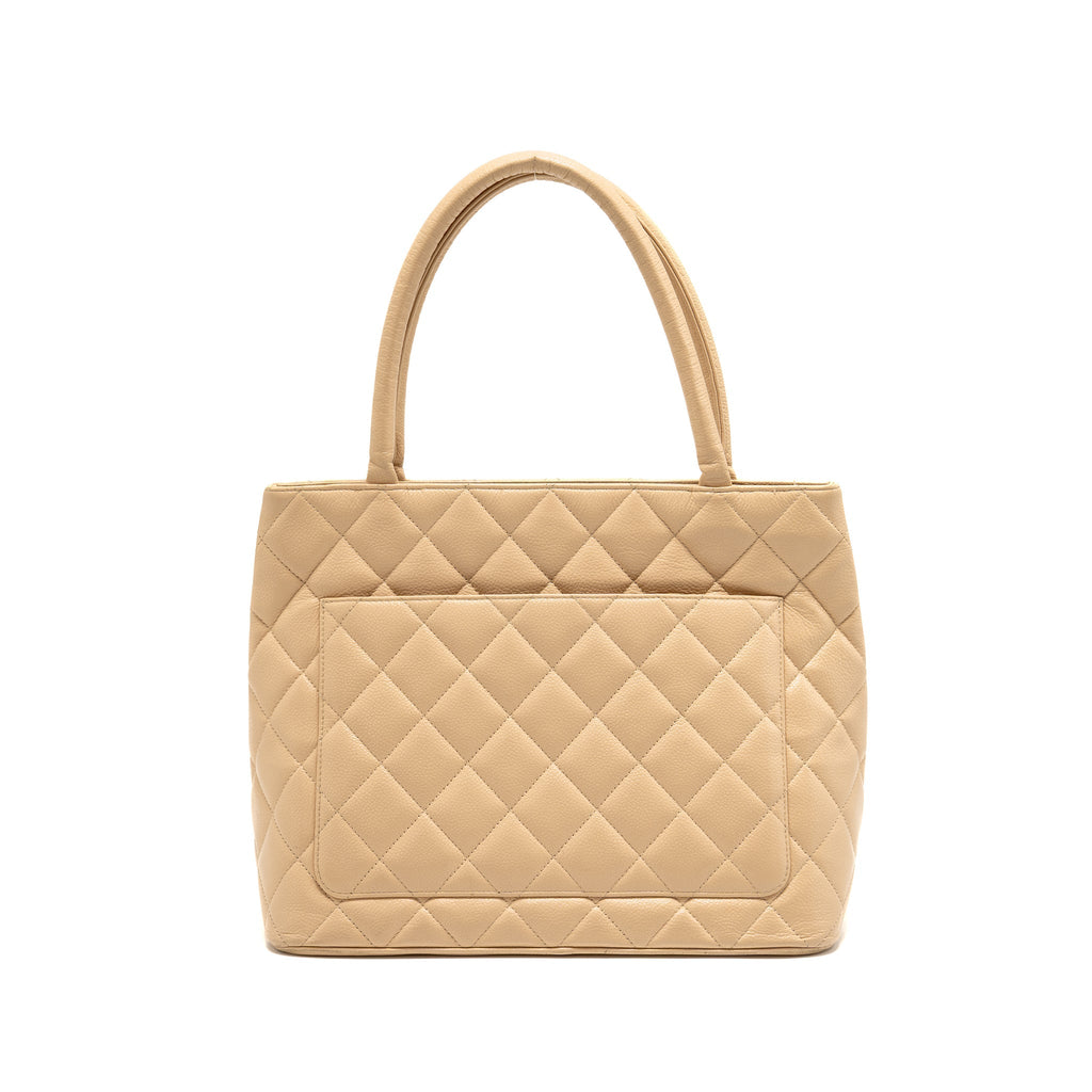 CHANEL VINTAGE MEDALLION TOTE BAG CAVIAR BEIGE GHW
