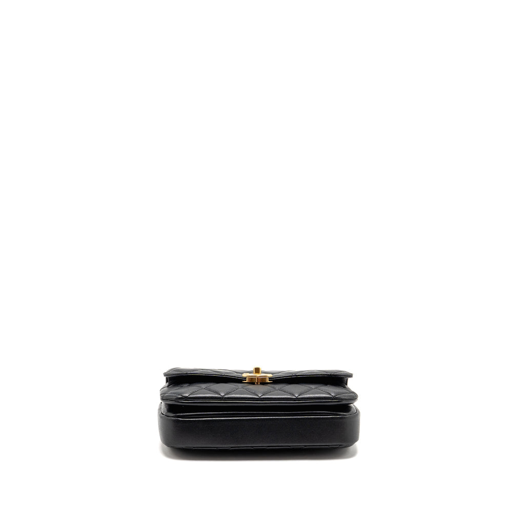 CHANEL 24S CC LOGO TOP HANDLE FLAP BAG WITH CHAIN LAMBSKIN BLACK GHW (MICROCHIP)