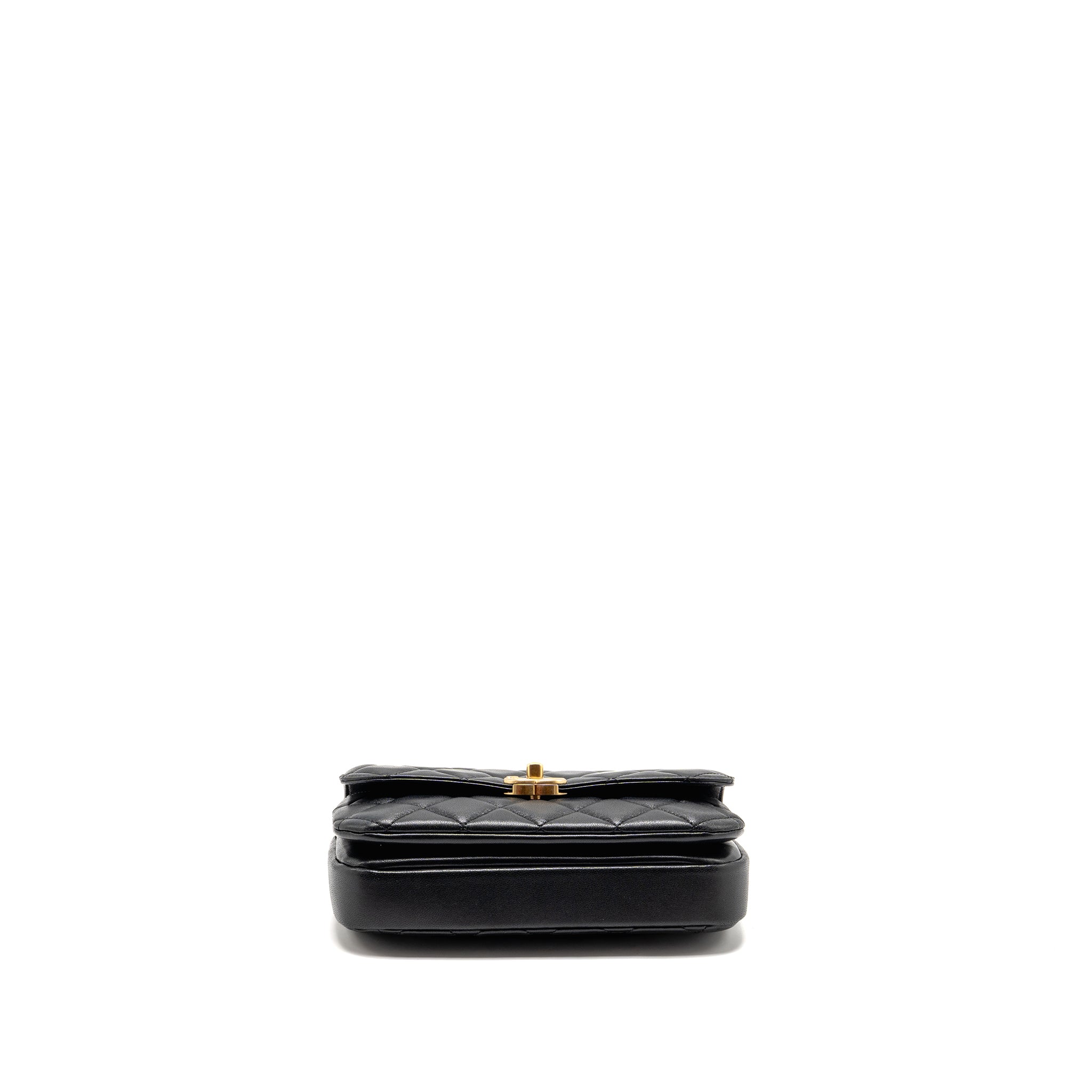 CHANEL 24S CC LOGO TOP HANDLE FLAP BAG WITH CHAIN LAMBSKIN BLACK GHW (MICROCHIP)