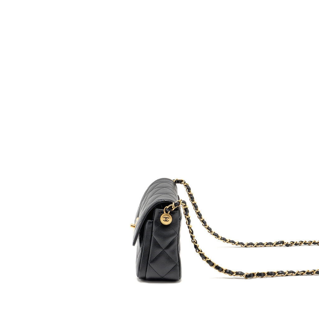 CHANEL 24B QUILTED FLAP BAG CAVIAR BLACK GHW(MICROCHIP)