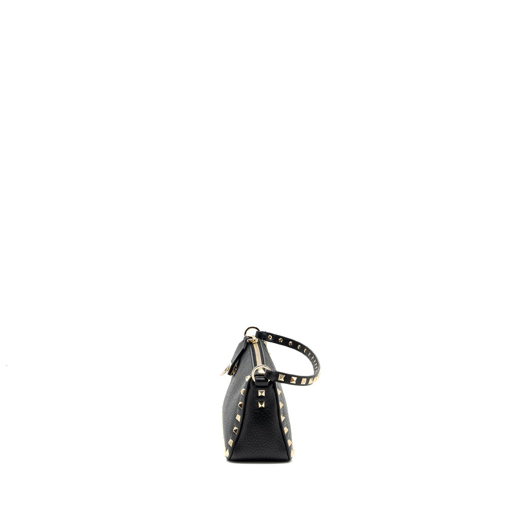 VALENTINO ROCKSTUD SMALL TOP HANDLE SHOULDER BAG CALFSKIN BLACK LGHW