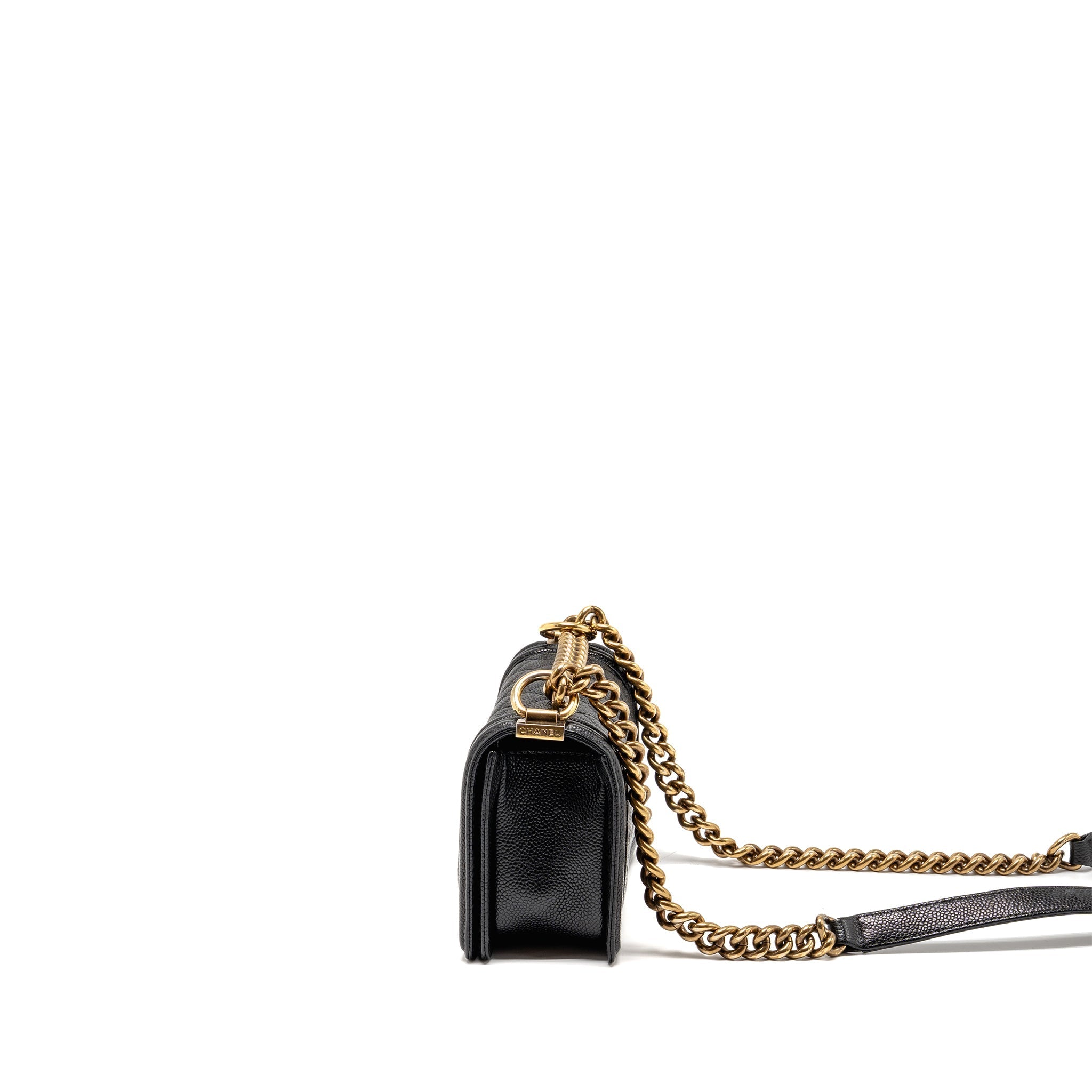 CHANEL SMALL BOY BAG GRAINED CALFSKIN BLACK GHW
