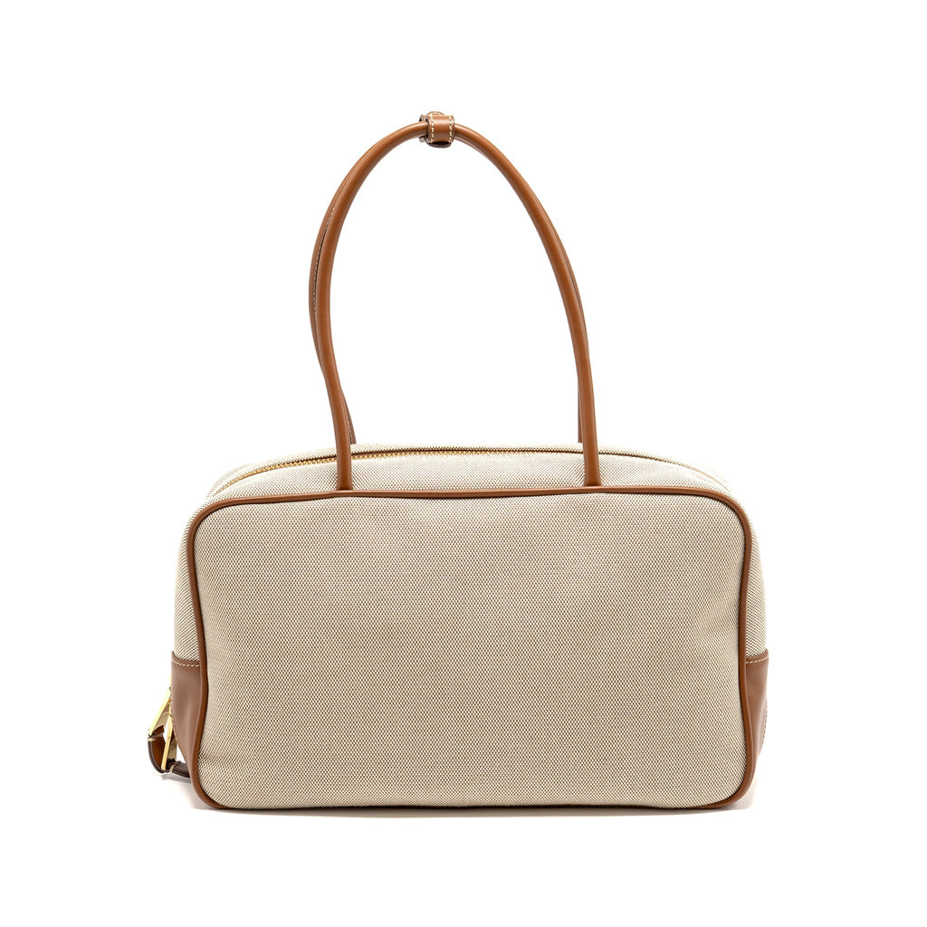 MIU MIU BEAU BAG CANVAS/ LEATHER BEIGE/ BRANDY GHW