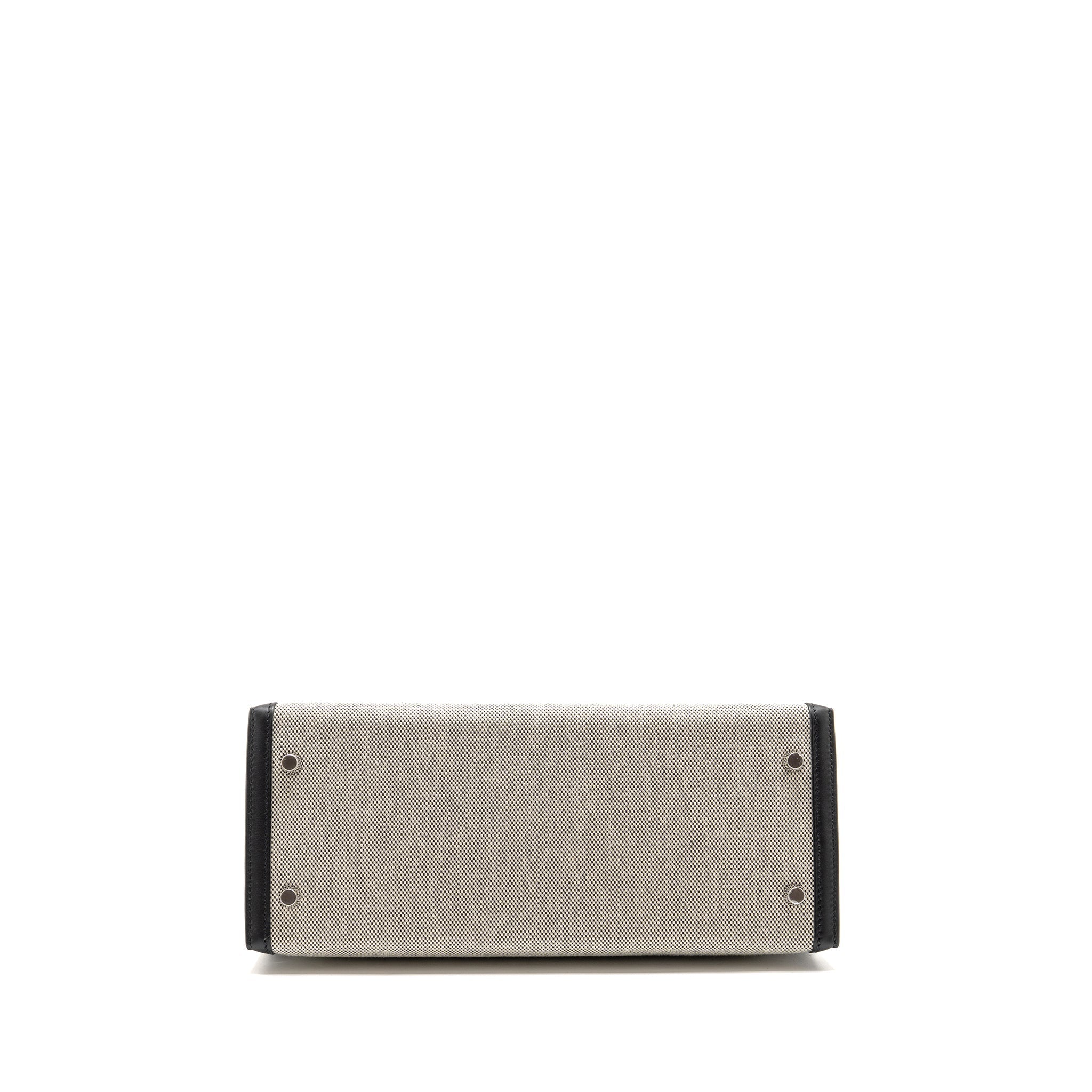 HERMES KELLY 28 SELLIER TOILE H / SWIFT ECRU - BLACK / BLACK SHW