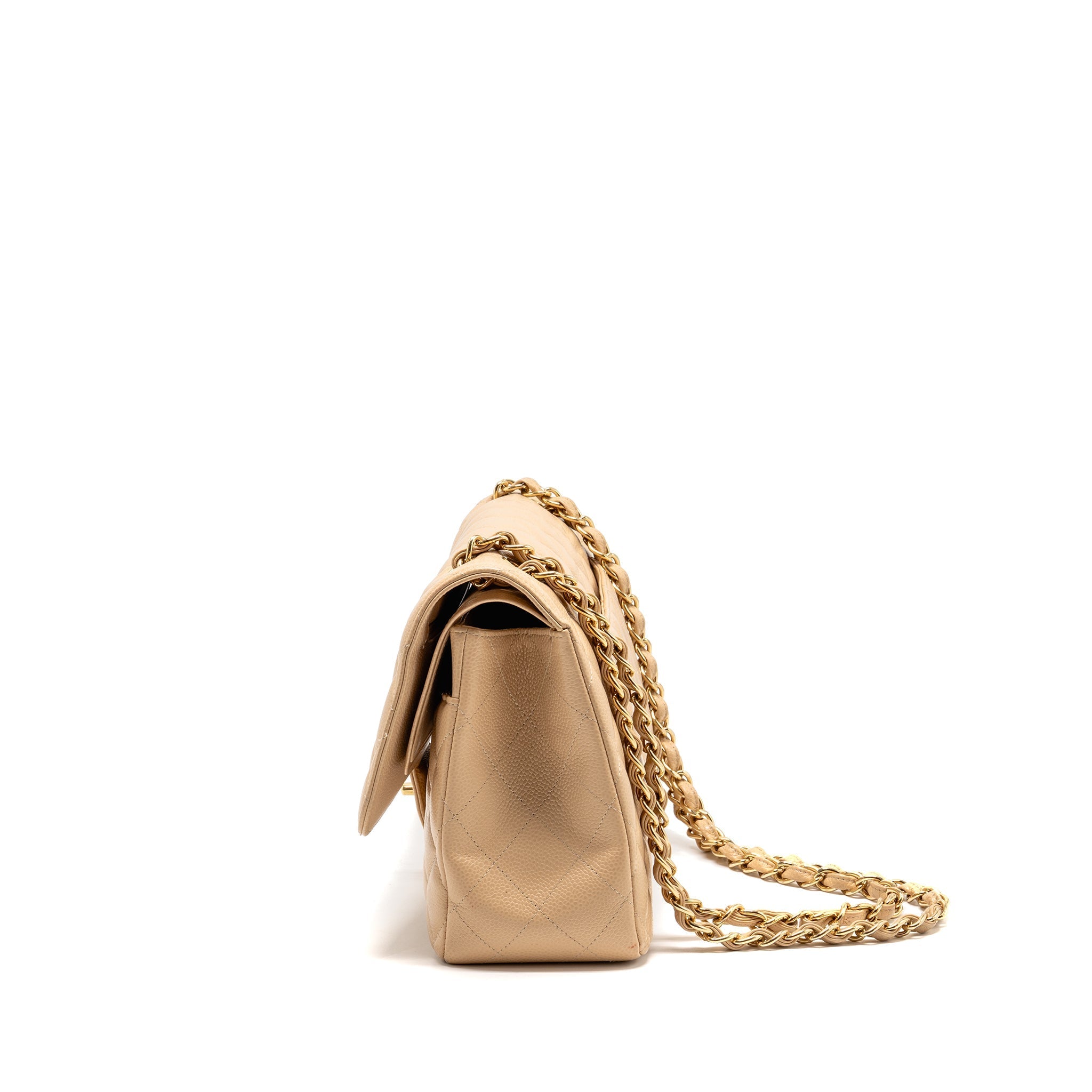CHANEL JUMBO CLASSIC DOUBLE FLAP BAG CAVIAR BEIGE GHW (MICROCHIP)