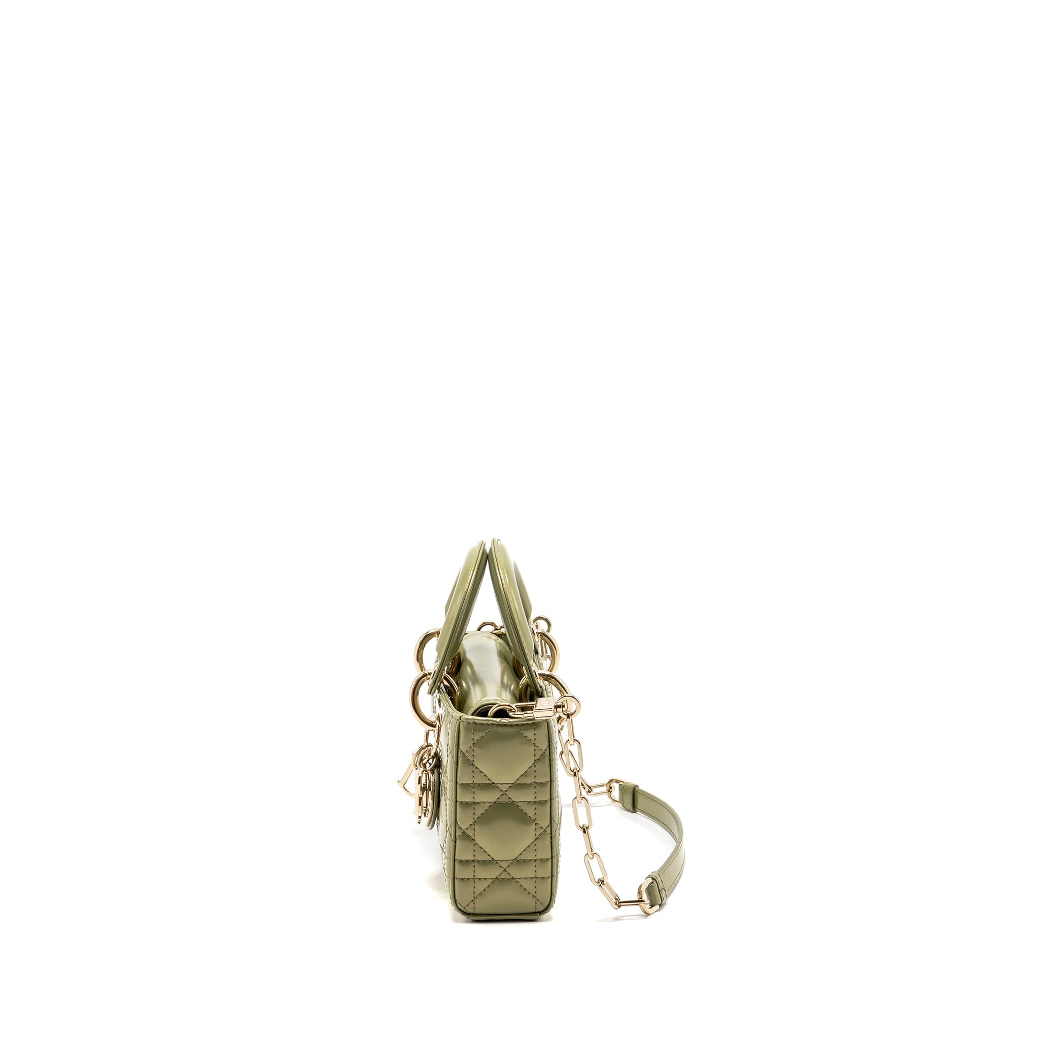 DIOR SMALL LADY D-JOY BAG CANNAGE PATENT LEATHER IRIDESCENT GREEN LGHW