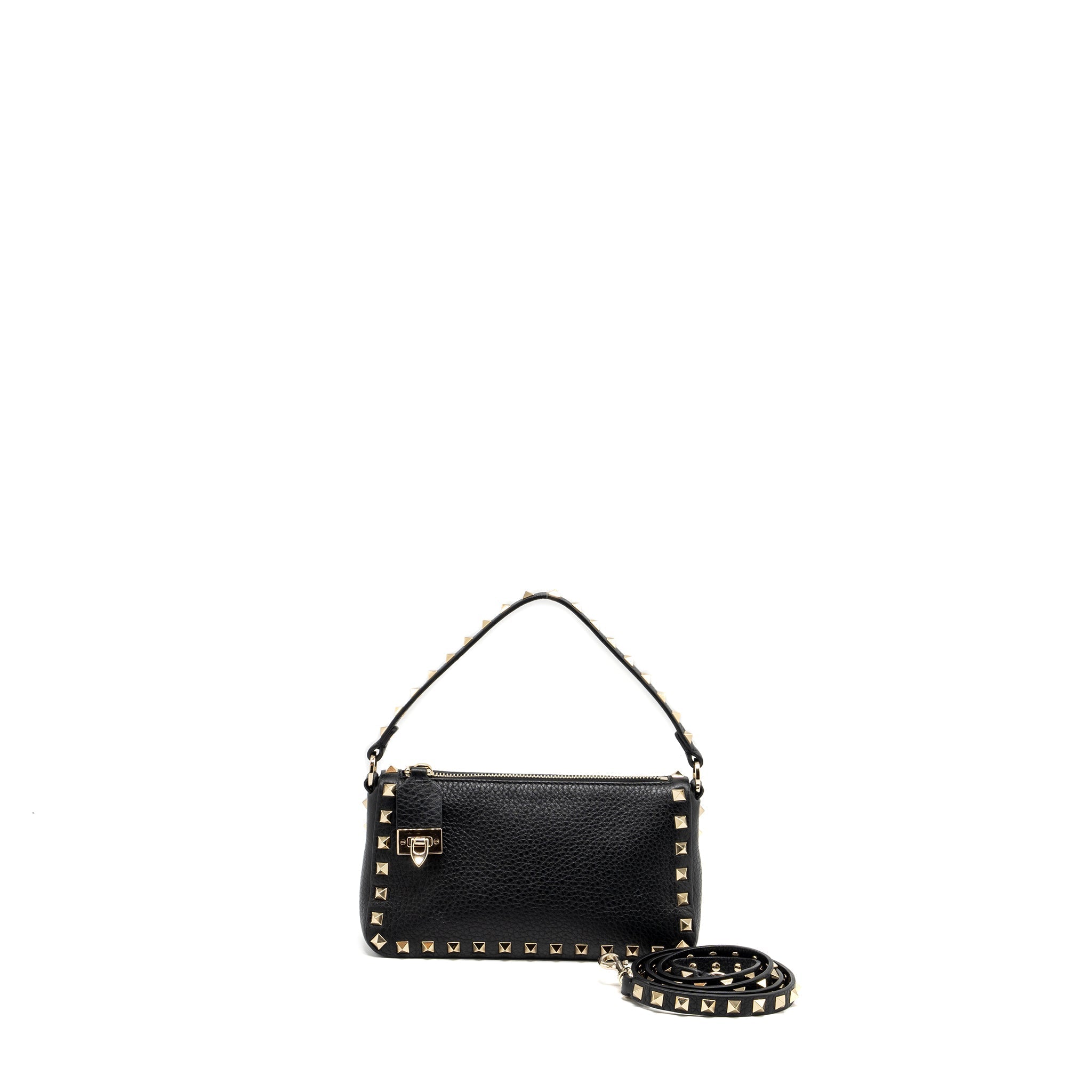 VALENTINO ROCKSTUD SMALL TOP HANDLE SHOULDER BAG CALFSKIN BLACK LGHW