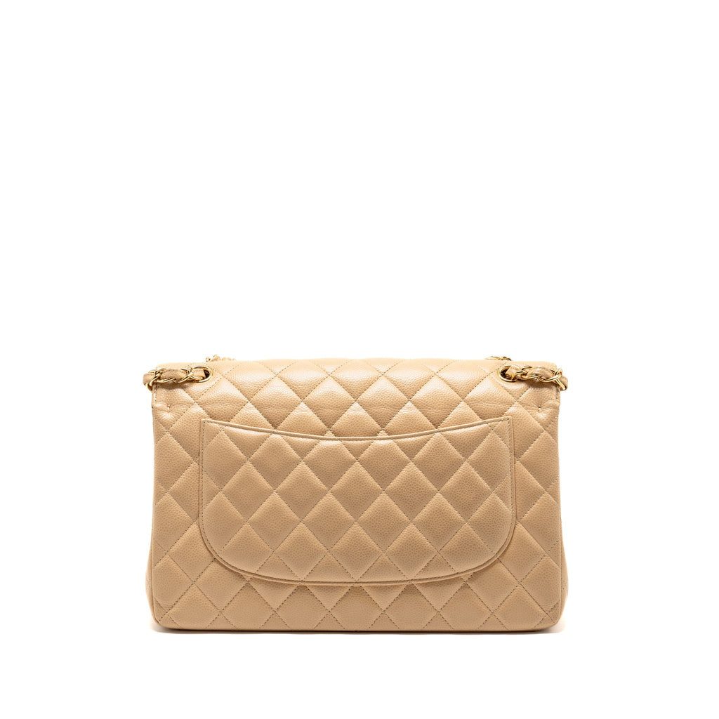 CHANEL JUMBO CLASSIC DOUBLE FLAP BAG CAVIAR BEIGE GHW (MICROCHIP)