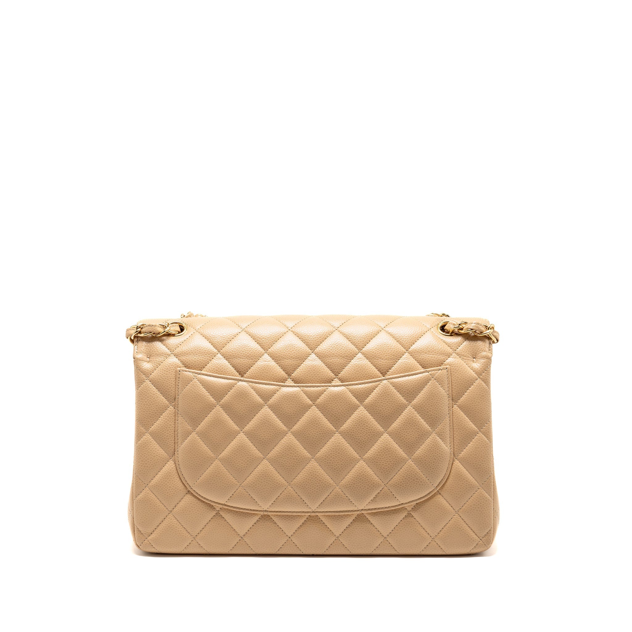 CHANEL JUMBO CLASSIC DOUBLE FLAP BAG CAVIAR BEIGE GHW (MICROCHIP)