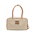 MIU MIU BEAU BAG CANVAS/ LEATHER BEIGE/ BRANDY GHW