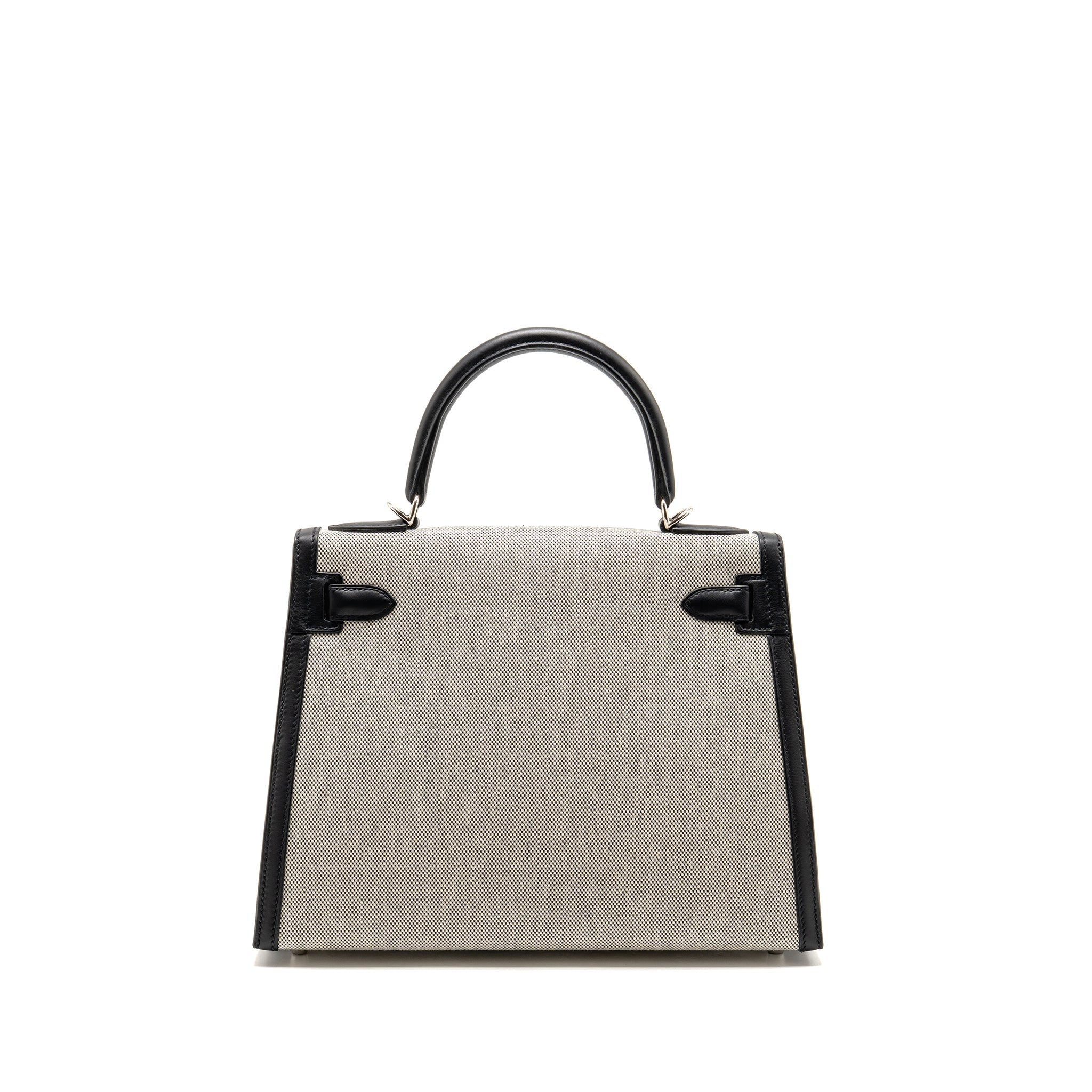HERMES KELLY 28 SELLIER TOILE H / SWIFT ECRU - BLACK / BLACK SHW