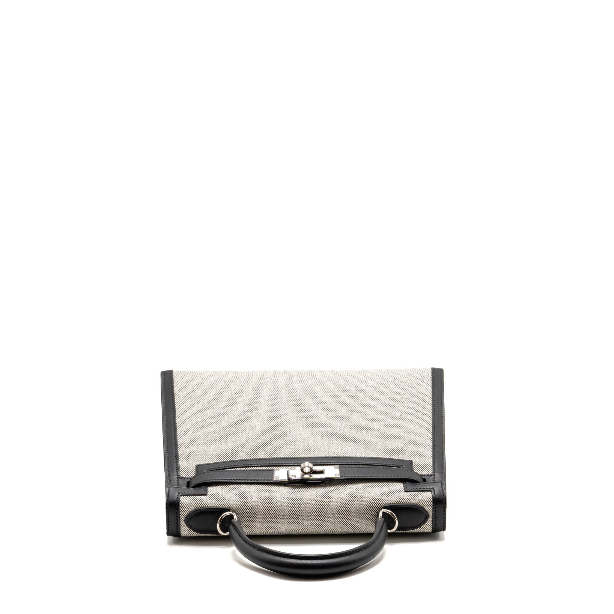 HERMES KELLY 28 SELLIER TOILE H / SWIFT ECRU - BLACK / BLACK SHW