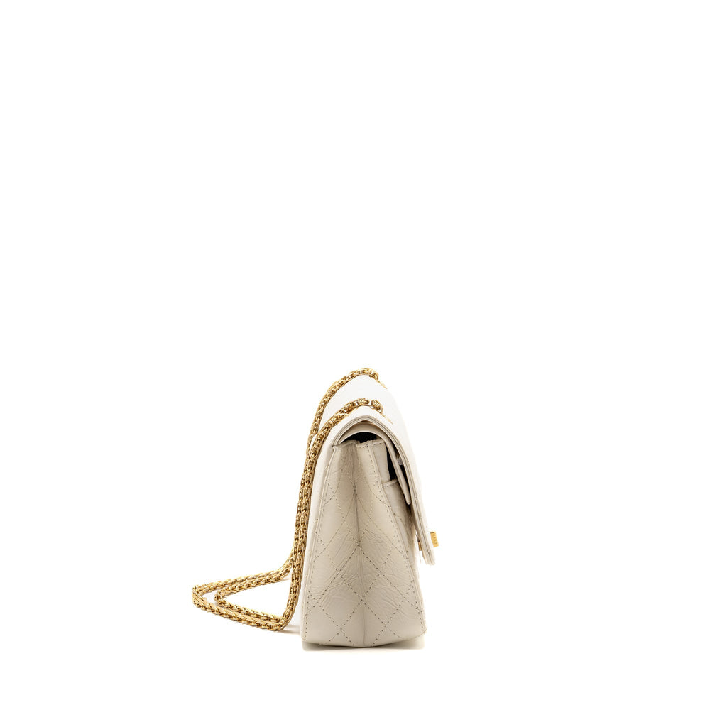 CHANEL 2.55 226 REISSUE DOUBLE FLAP BAG AGED CALFSKIN WHITE GHW