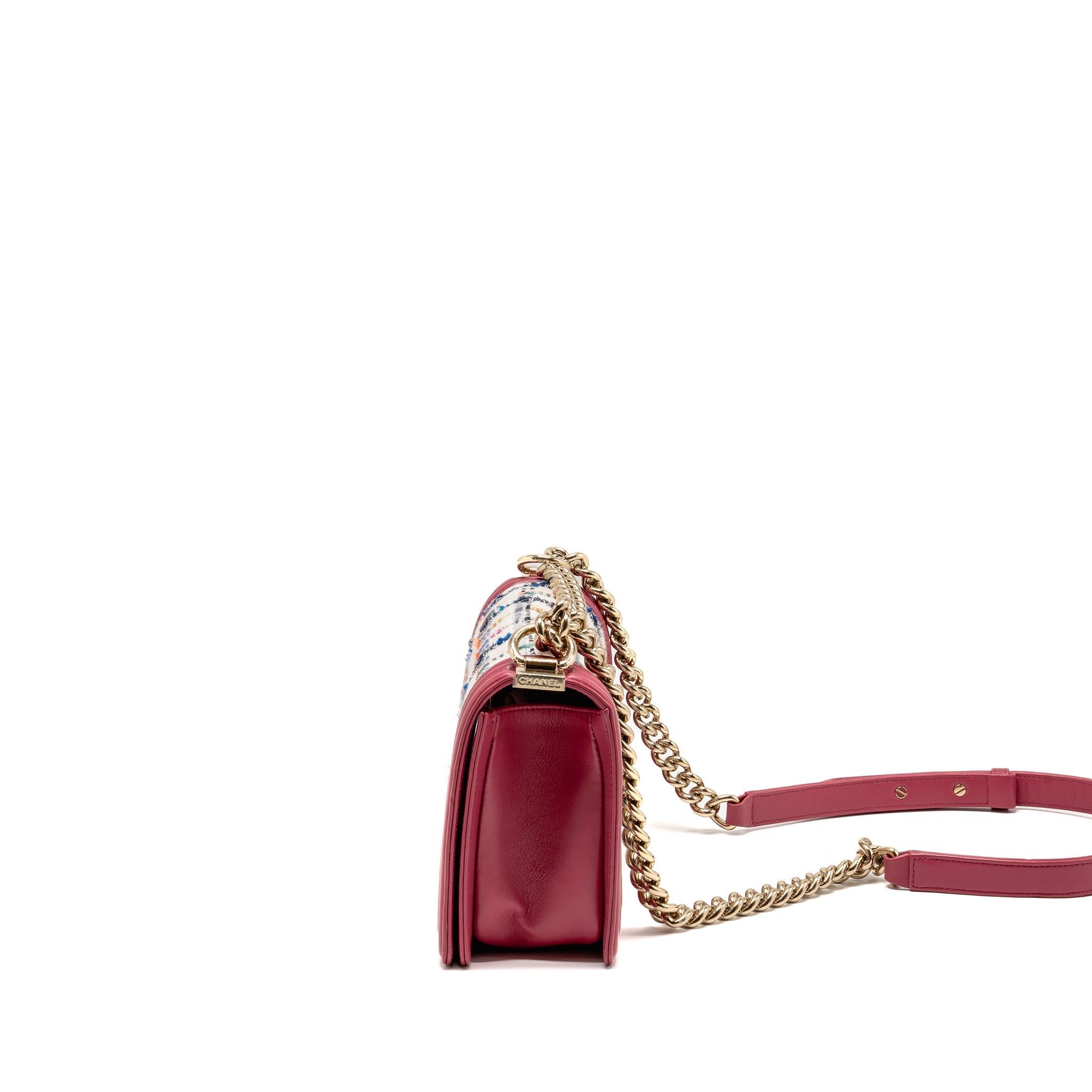 CHANEL MEDIUM BOY BAG FABRIC / LEATHER PINK LGHW