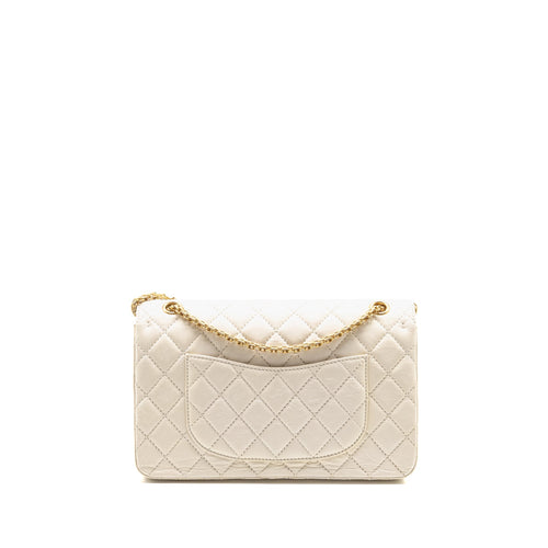 CHANEL 2.55 226 REISSUE DOUBLE FLAP BAG AGED CALFSKIN WHITE GHW