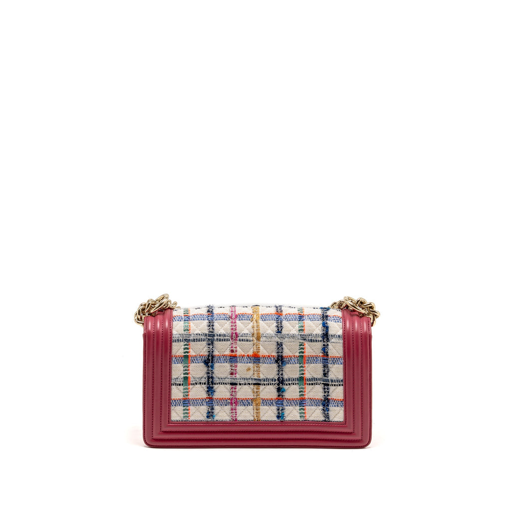 CHANEL MEDIUM BOY BAG FABRIC / LEATHER PINK LGHW