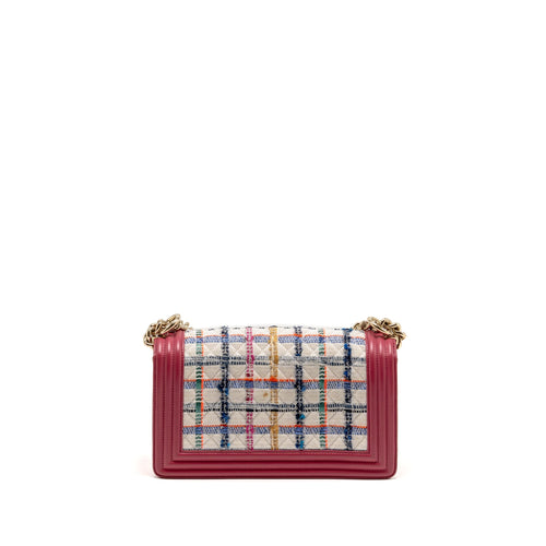 CHANEL MEDIUM BOY BAG FABRIC / LEATHER PINK LGHW