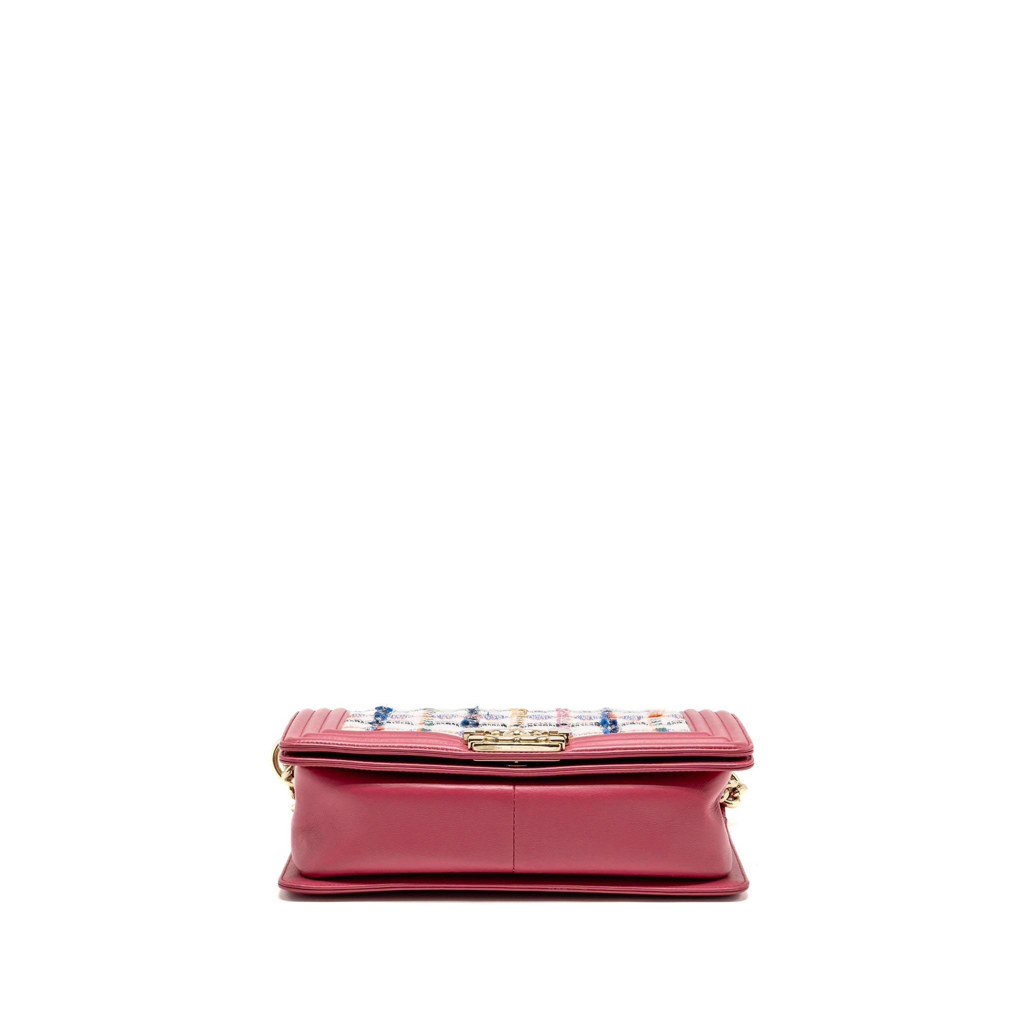 CHANEL MEDIUM BOY BAG FABRIC / LEATHER PINK LGHW