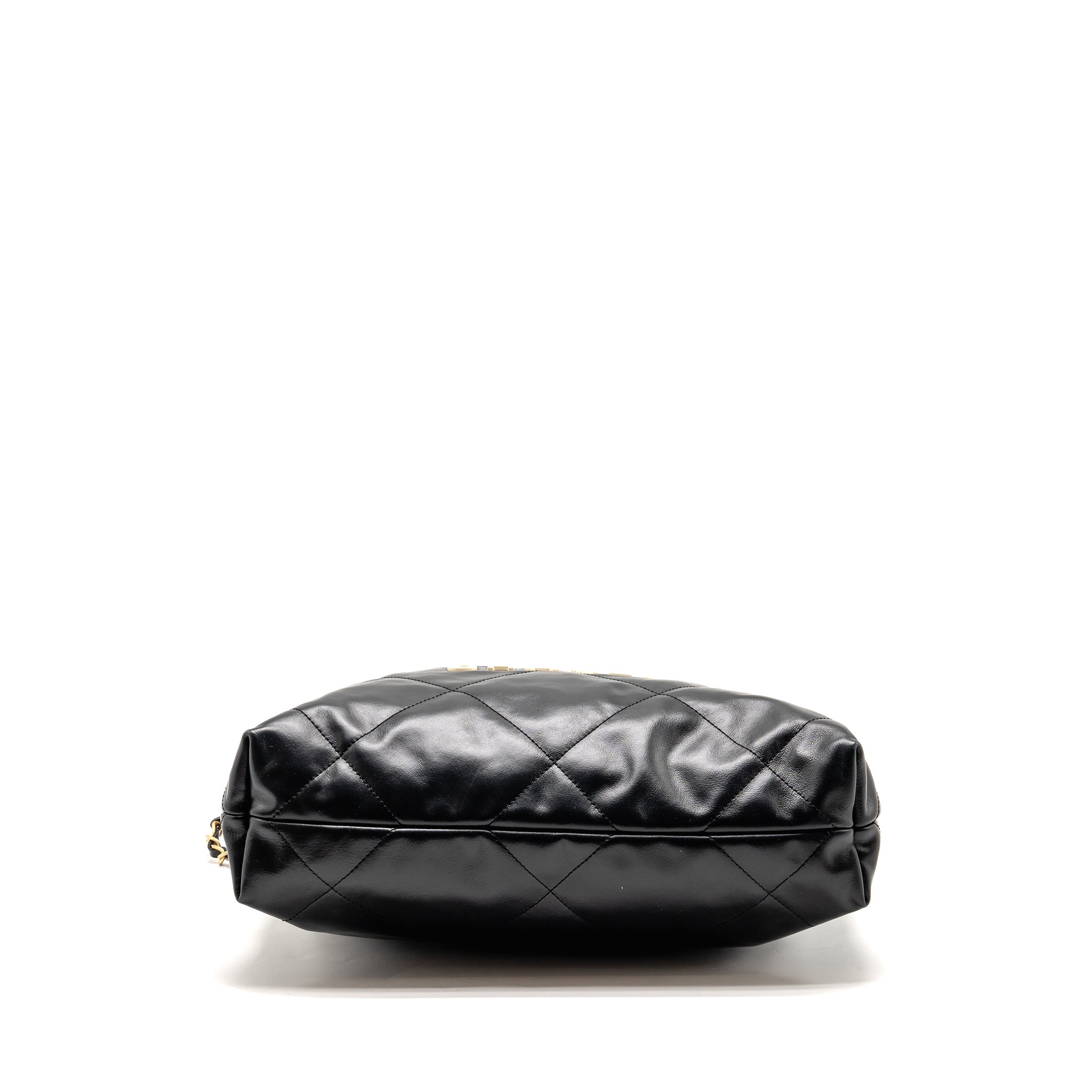 CHANEL SMALL 22 BAG WHITE LETTER SHINY CALFSKIN BLACK GHW (MICROCHIP)