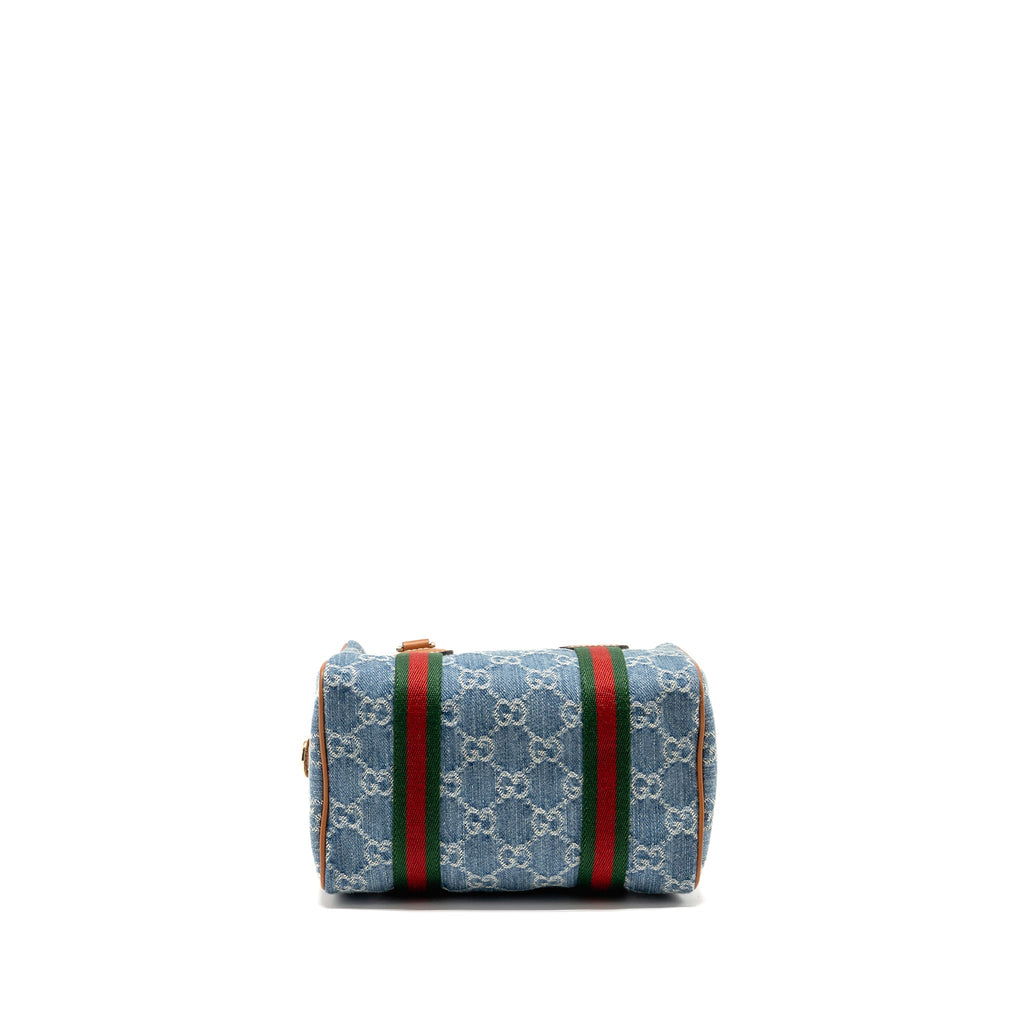 GUCCI MINI GG HANDBAG GG DENIM/LEATHER LIGHT BLUE/WHITE/BROWN GHW