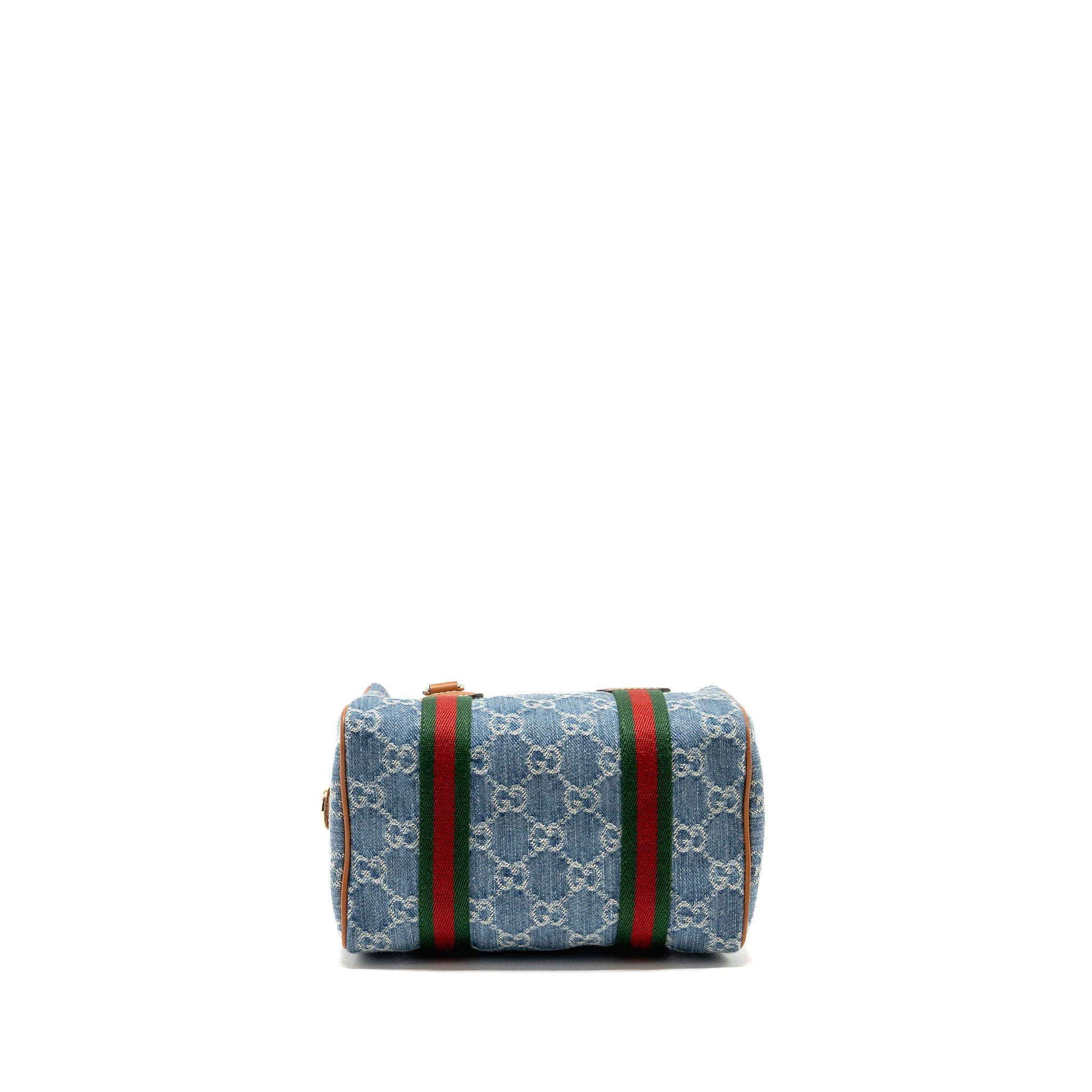 GUCCI MINI GG HANDBAG GG DENIM/LEATHER LIGHT BLUE/WHITE/BROWN GHW