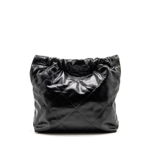 CHANEL SMALL 22 BAG WHITE LETTER SHINY CALFSKIN BLACK GHW (MICROCHIP)