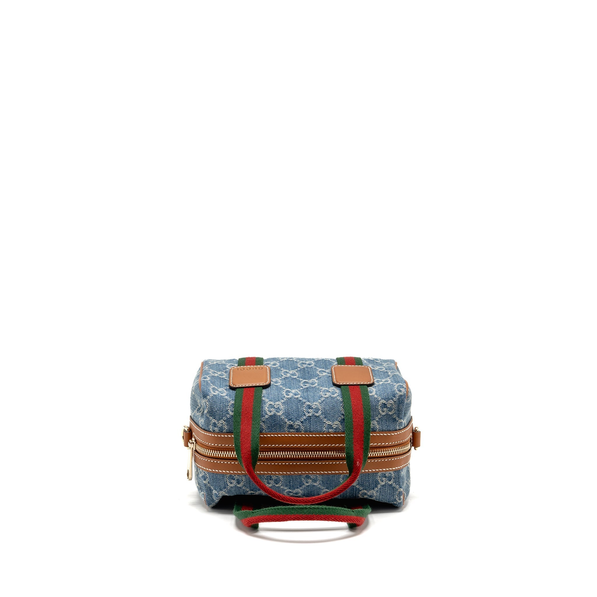 GUCCI MINI GG HANDBAG GG DENIM/LEATHER LIGHT BLUE/WHITE/BROWN GHW