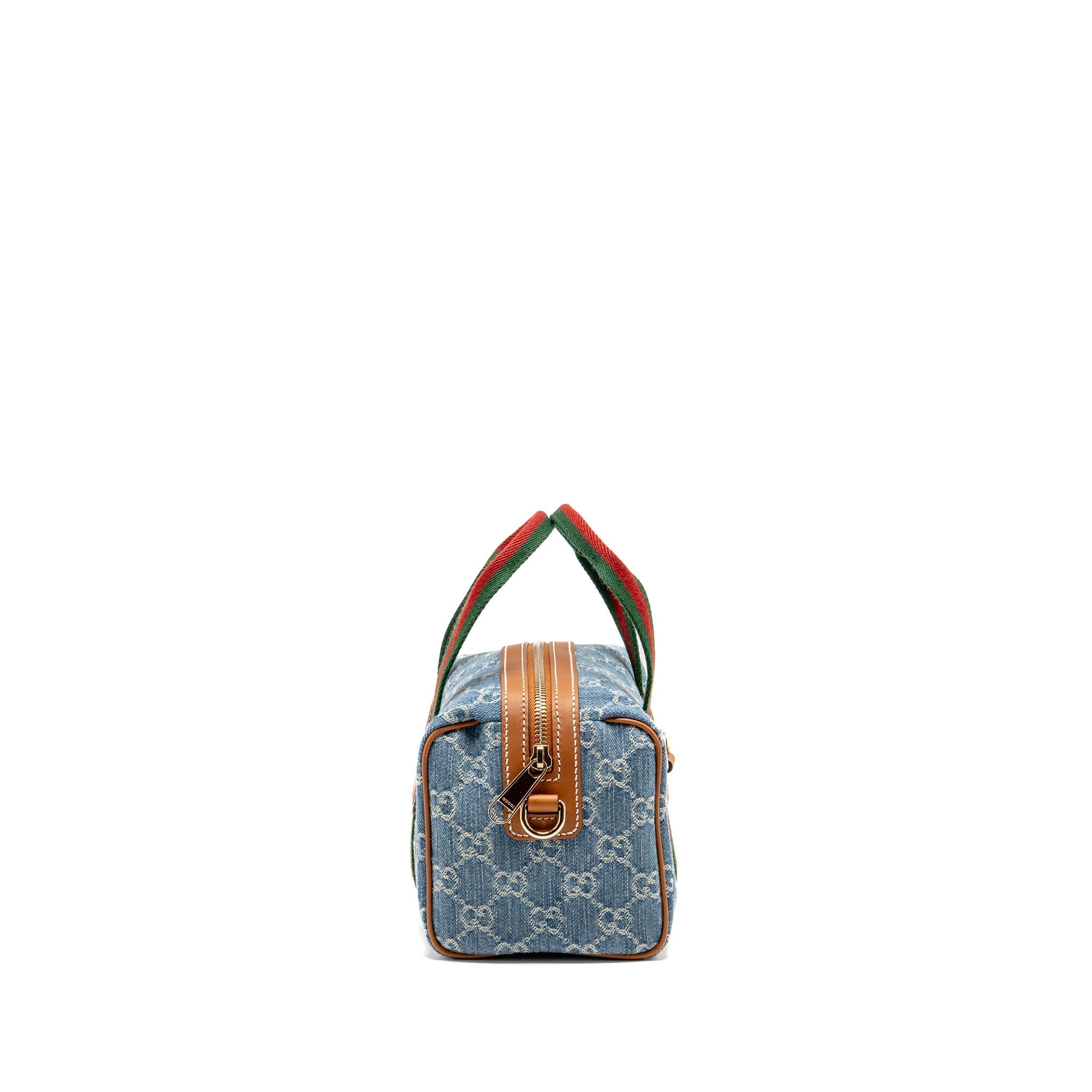 GUCCI MINI GG HANDBAG GG DENIM/LEATHER LIGHT BLUE/WHITE/BROWN GHW