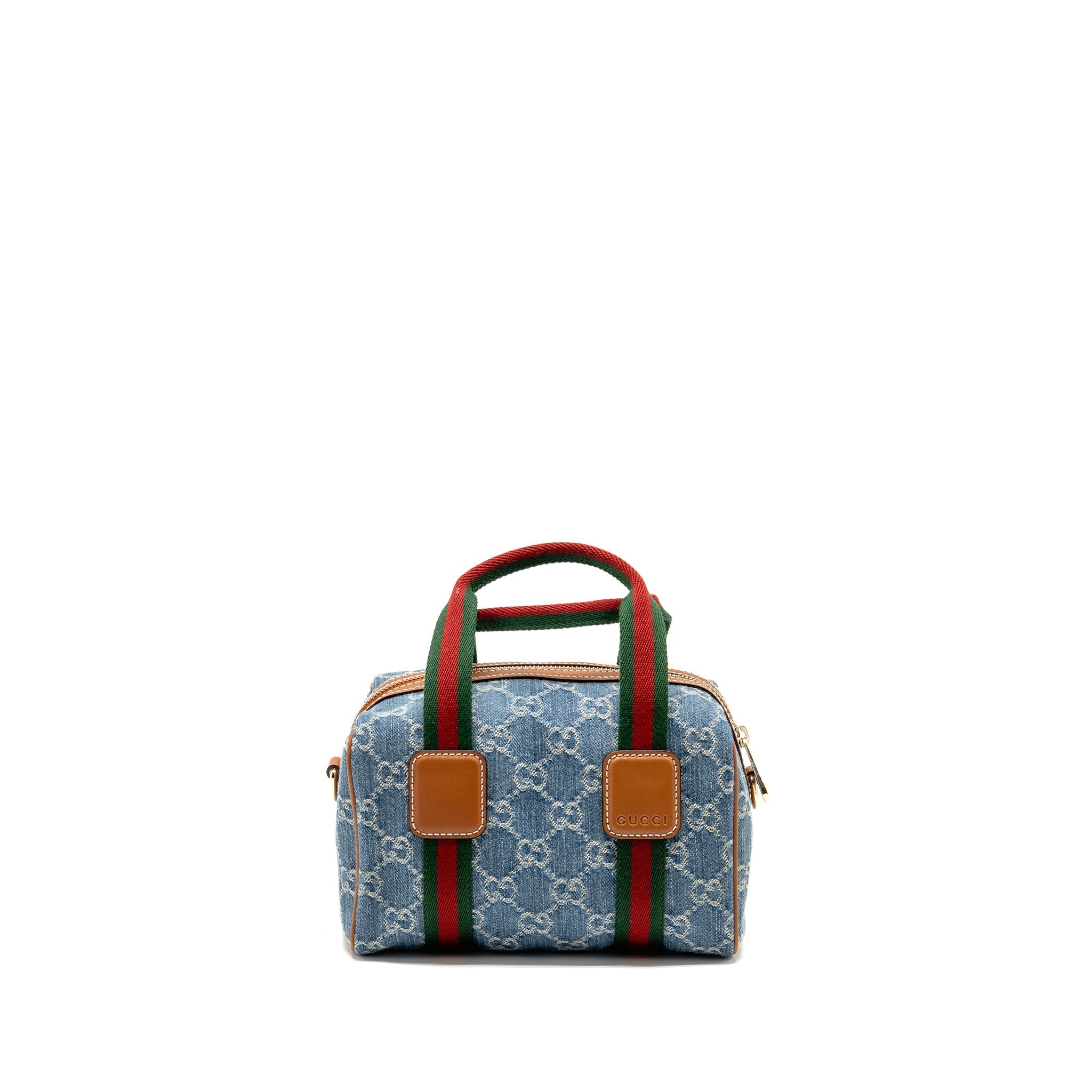 GUCCI MINI GG HANDBAG GG DENIM/LEATHER LIGHT BLUE/WHITE/BROWN GHW