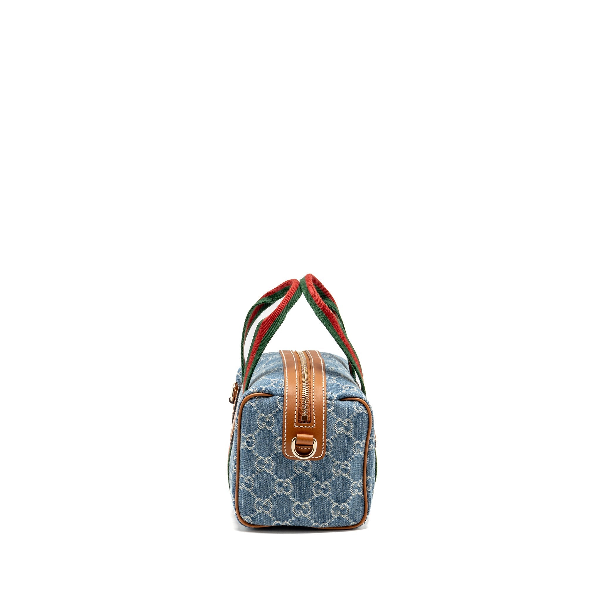 GUCCI MINI GG HANDBAG GG DENIM/LEATHER LIGHT BLUE/WHITE/BROWN GHW